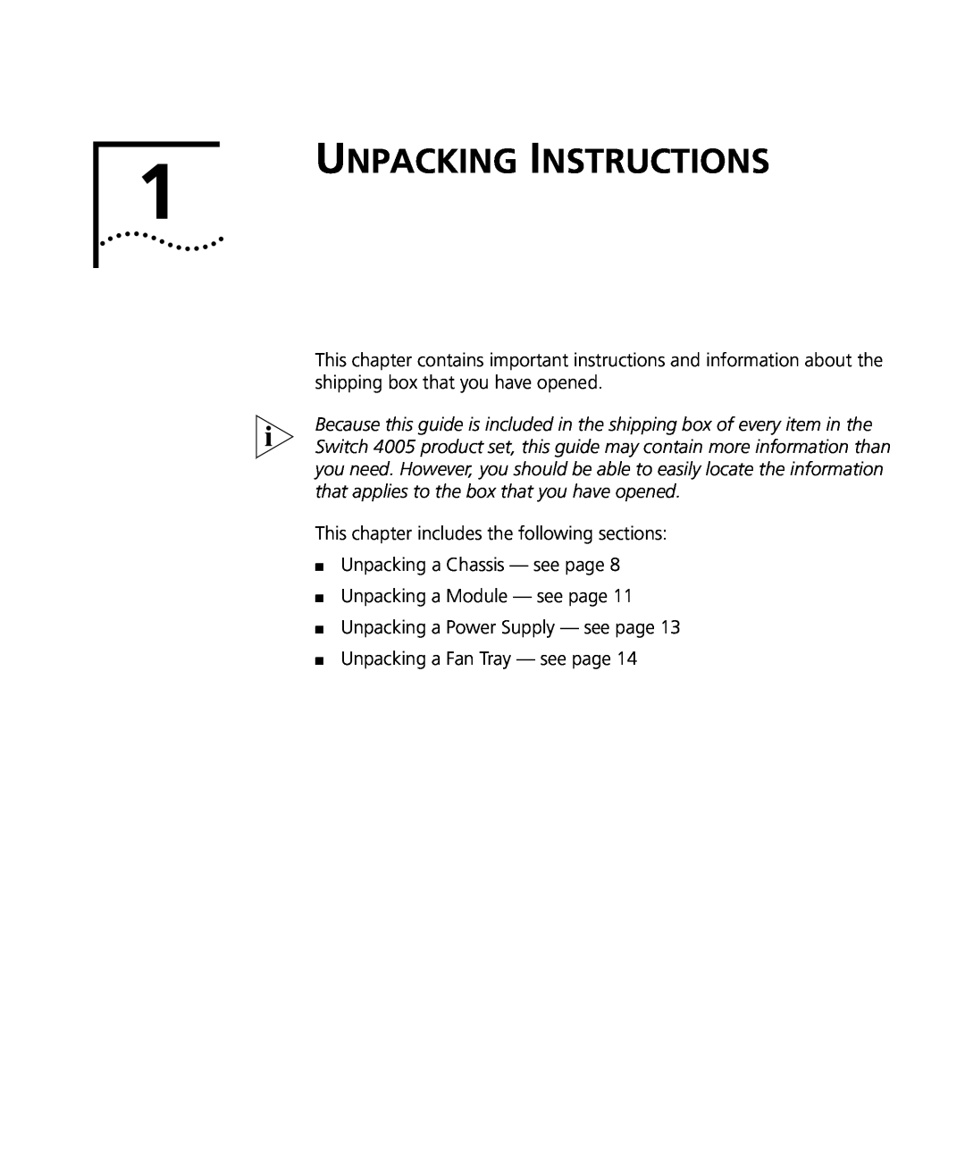 3Com 4005 manual Unpacking Instructions 
