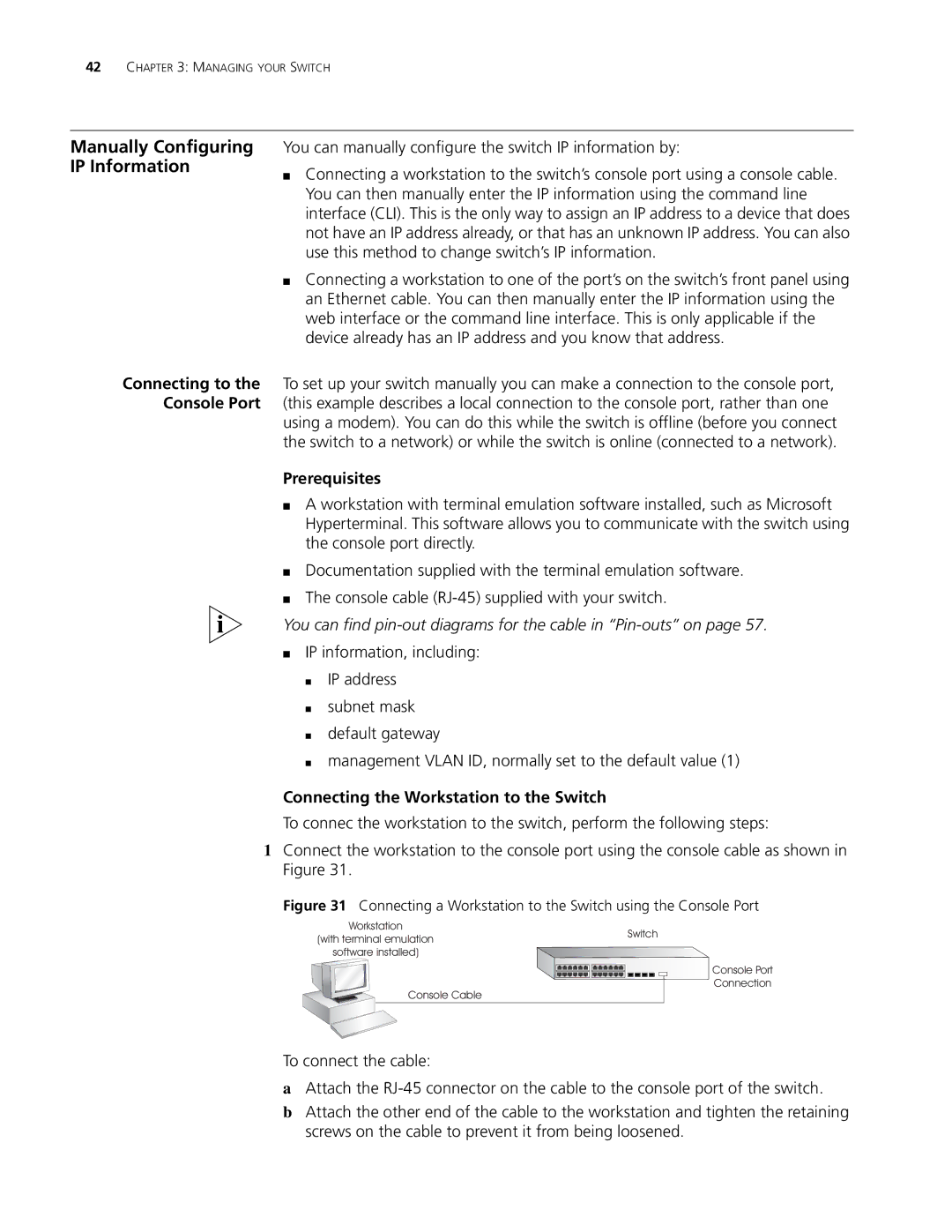 3Com 4210 PWR 18-PORT, 4210 9-PORT manual Manually Configuring IP Information, Connecting to Console Port, Prerequisites 