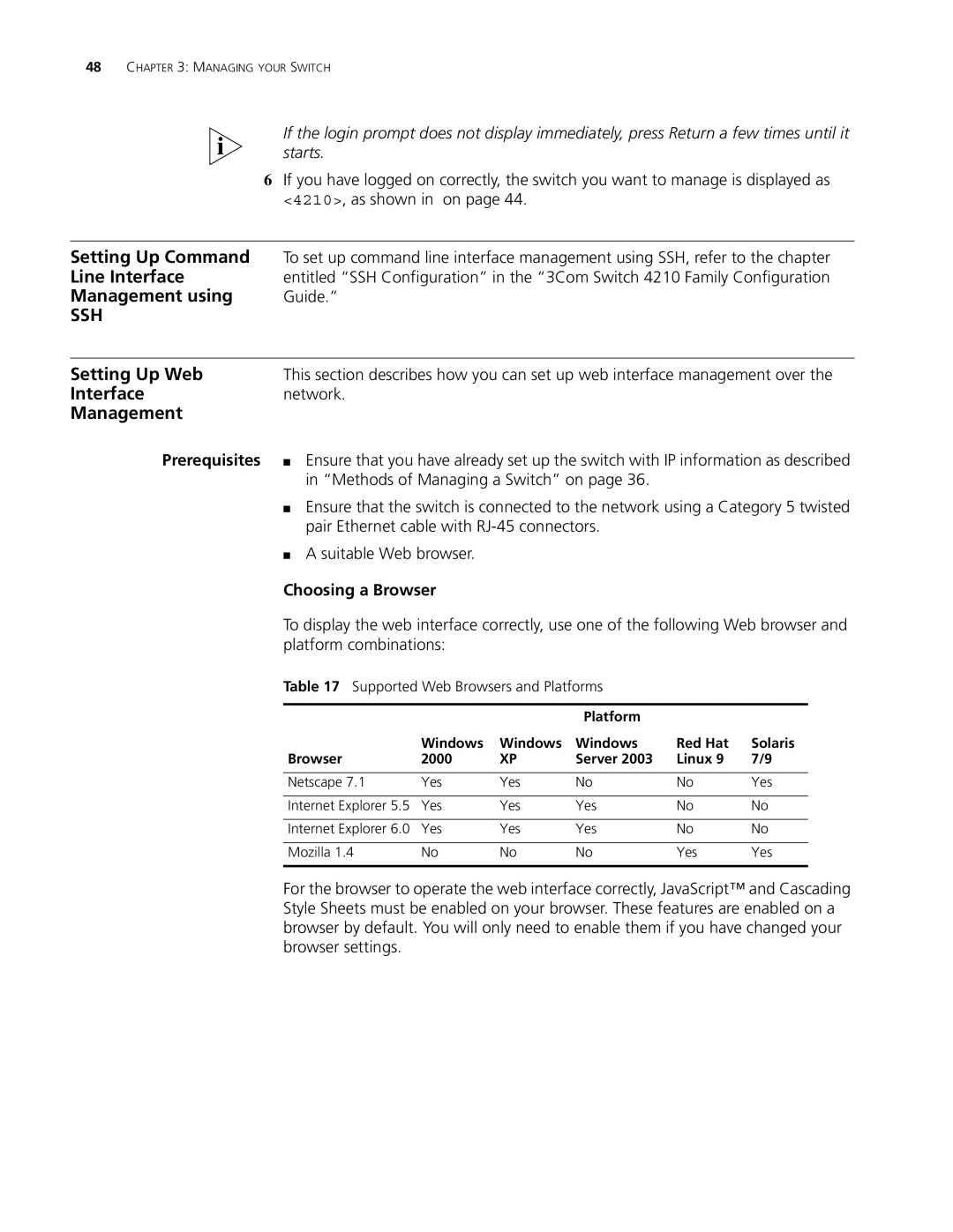 3Com 4210 PWR 9-PORT, 4210 PWR 18-PORT, 4210 9-PORT Setting Up Command, Line Interface, Management using, Setting Up Web 