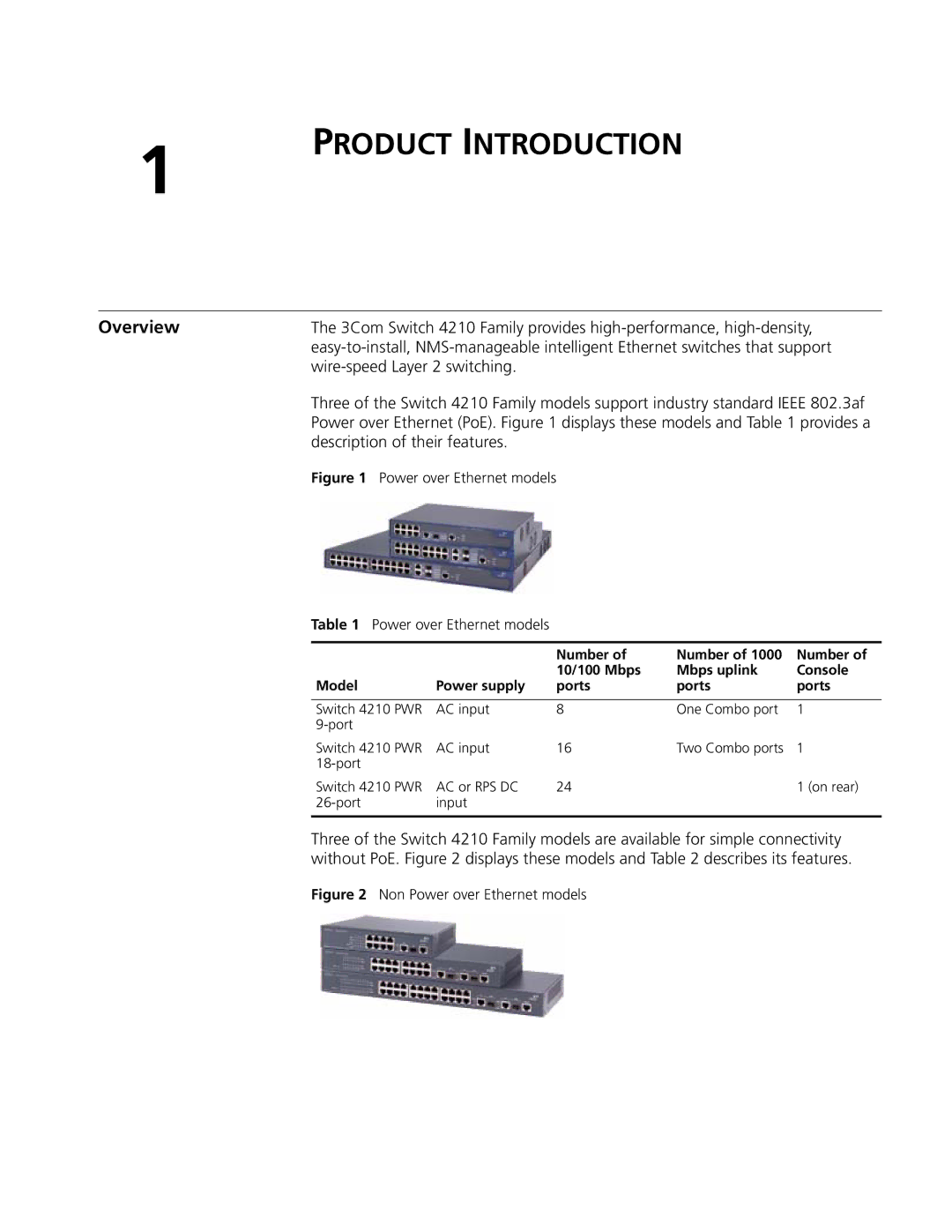 3Com 4210 PWR 18-PORT manual Product Introduction, Overview, Wire-speed Layer 2 switching, Description of their features 