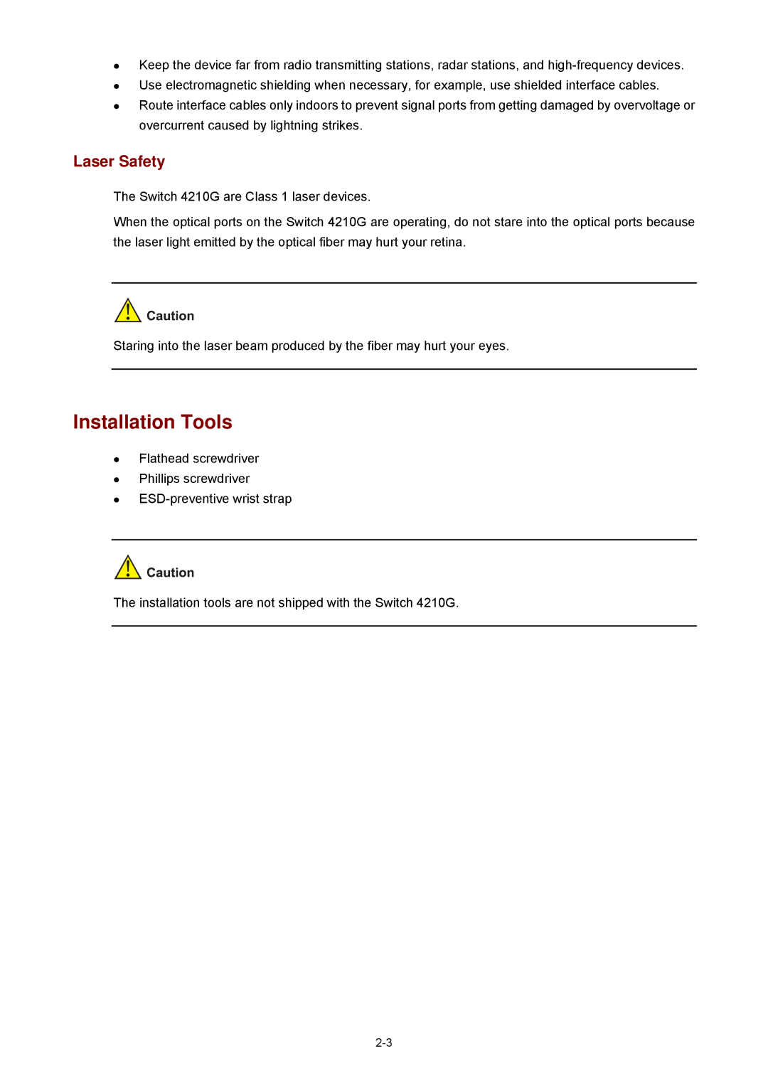 3Com 4210G manual Installation Tools, Laser Safety 