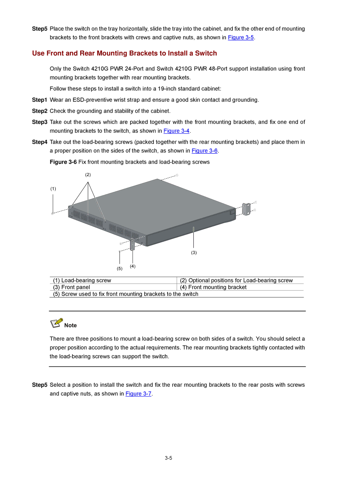 3Com 4210G manual Use Front and Rear Mounting Brackets to Install a Switch 