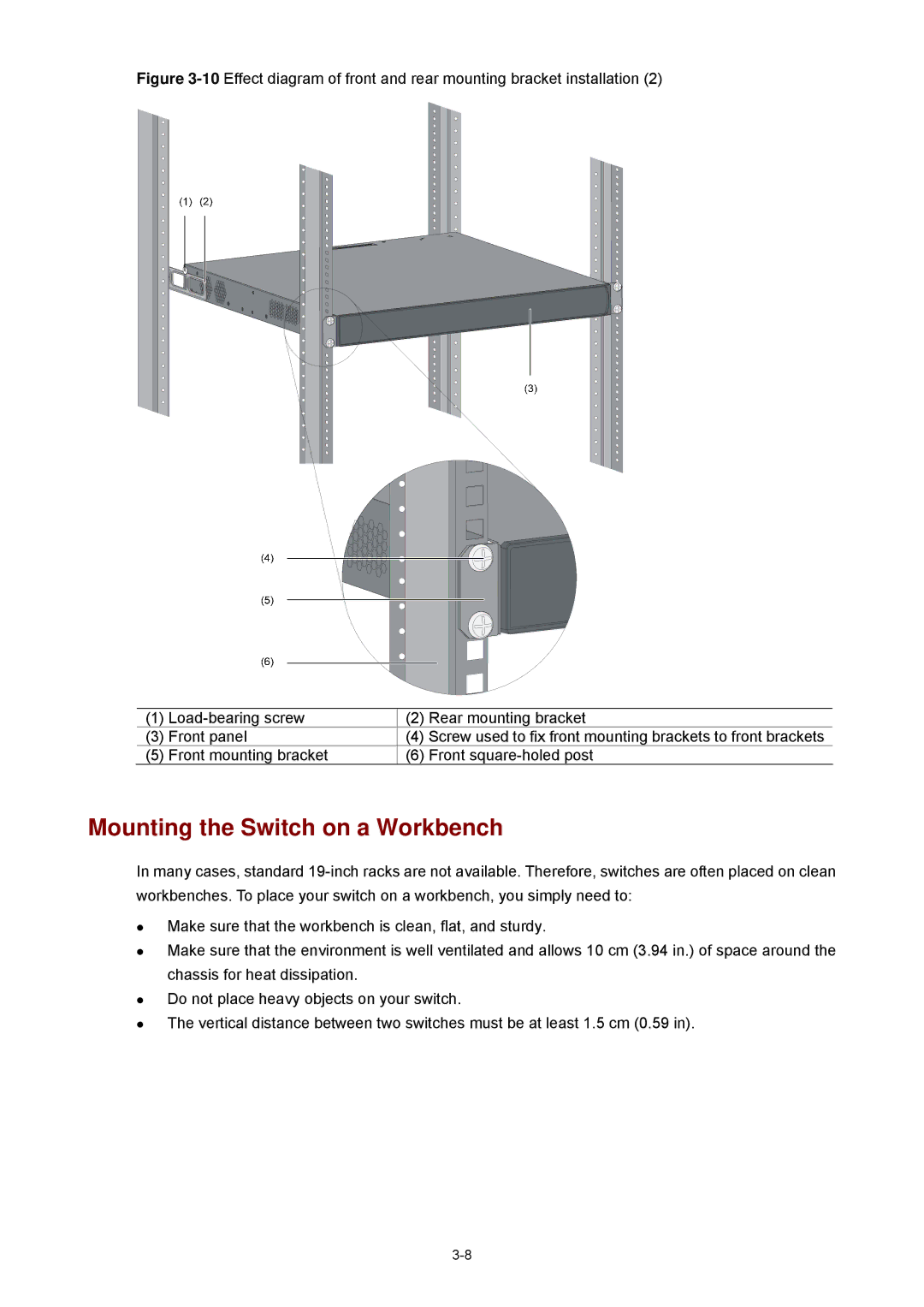 3Com 4210G manual Mounting the Switch on a Workbench 