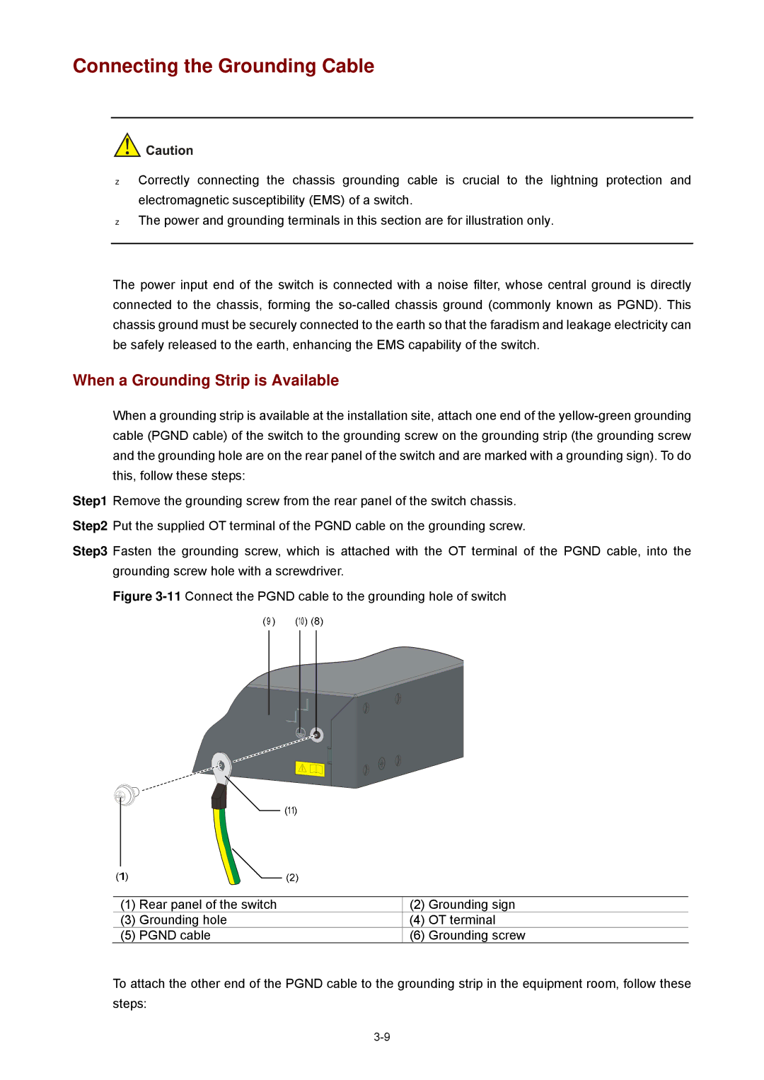 3Com 4210G manual Connecting the Grounding Cable, When a Grounding Strip is Available 