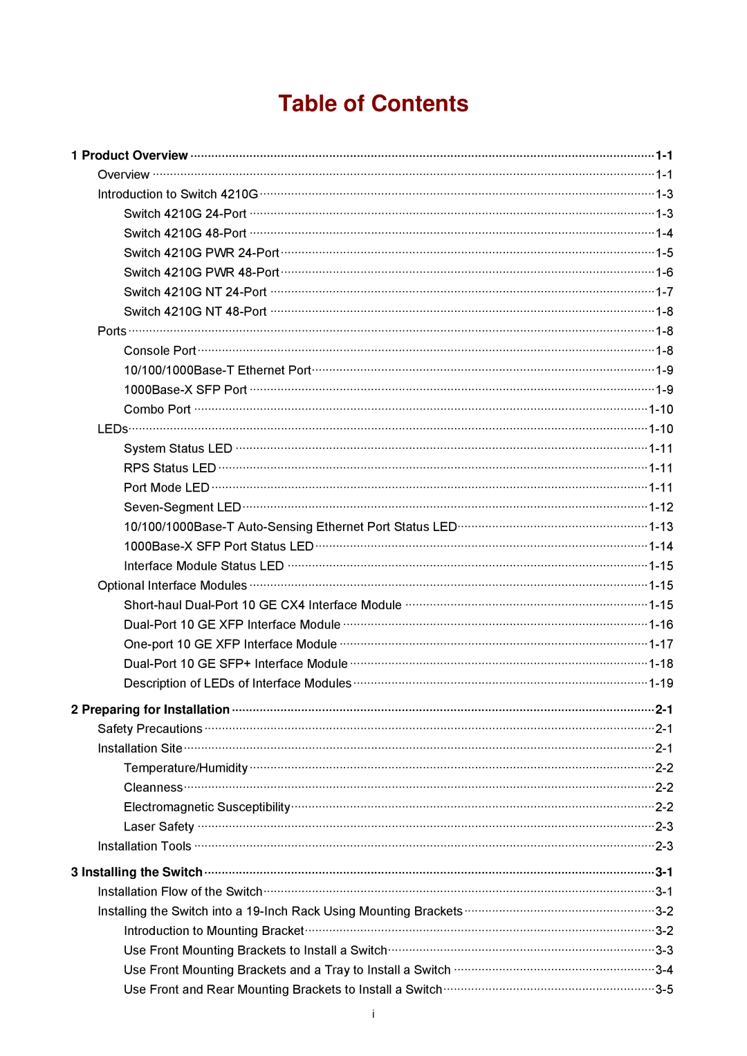 3Com 4210G manual Table of Contents 