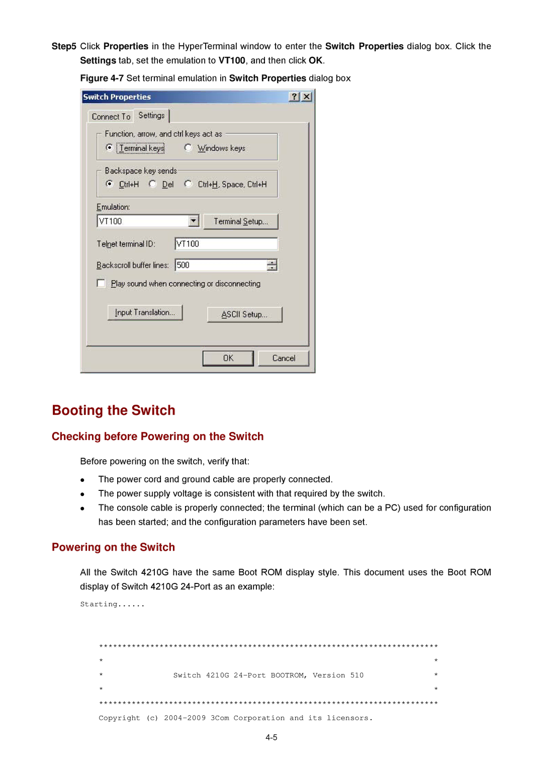 3Com 4210G manual Booting the Switch, Checking before Powering on the Switch 