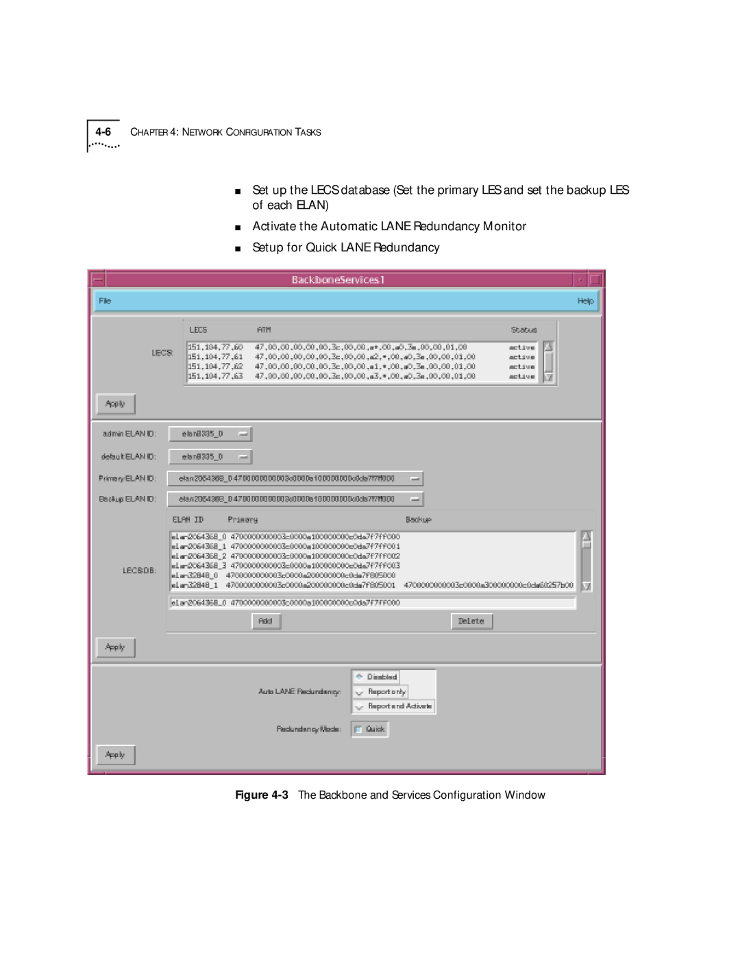 3Com 4.2.2 manual 3The Backbone and Services Configuration Window 