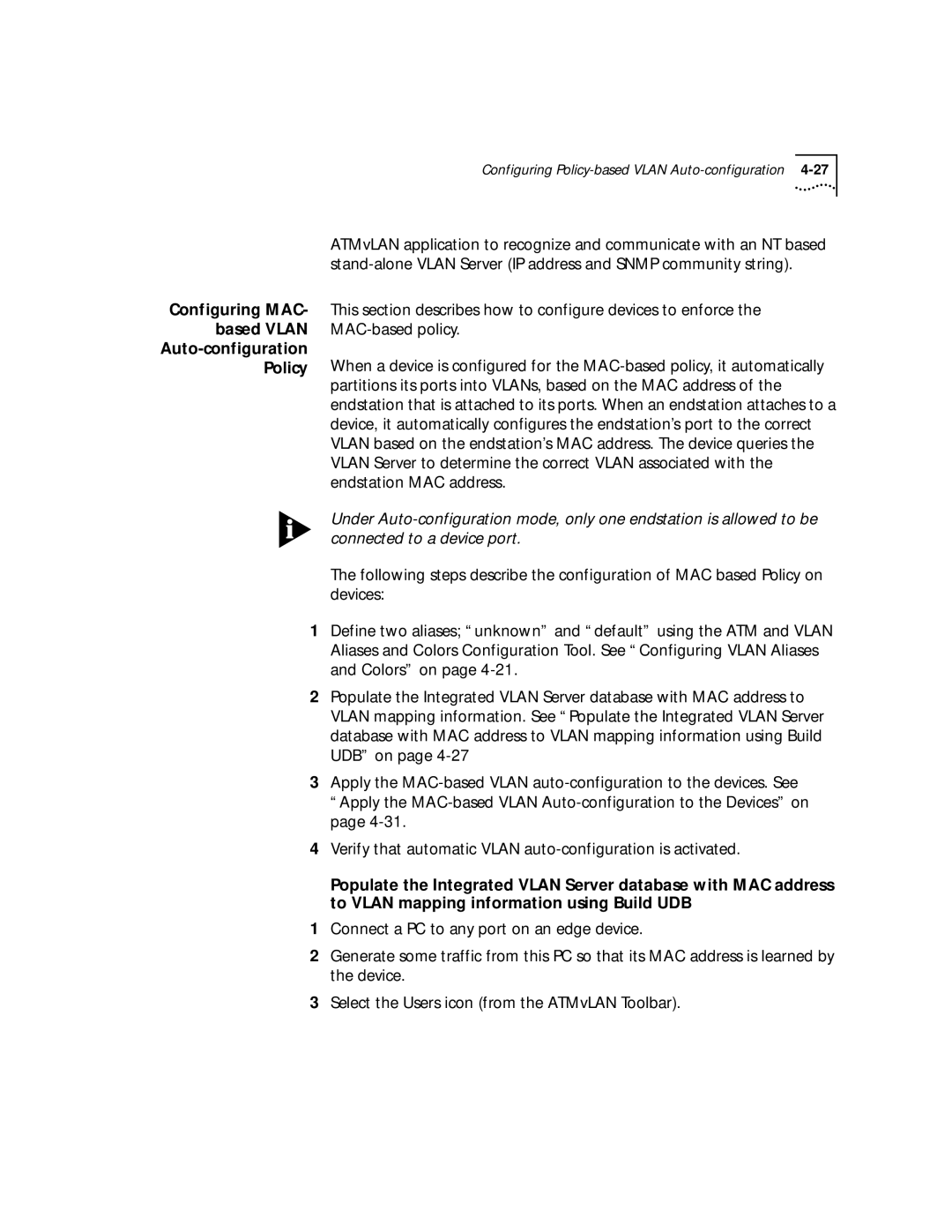 3Com 4.2.2 manual Configuring MAC Based Vlan Auto-configuration Policy 