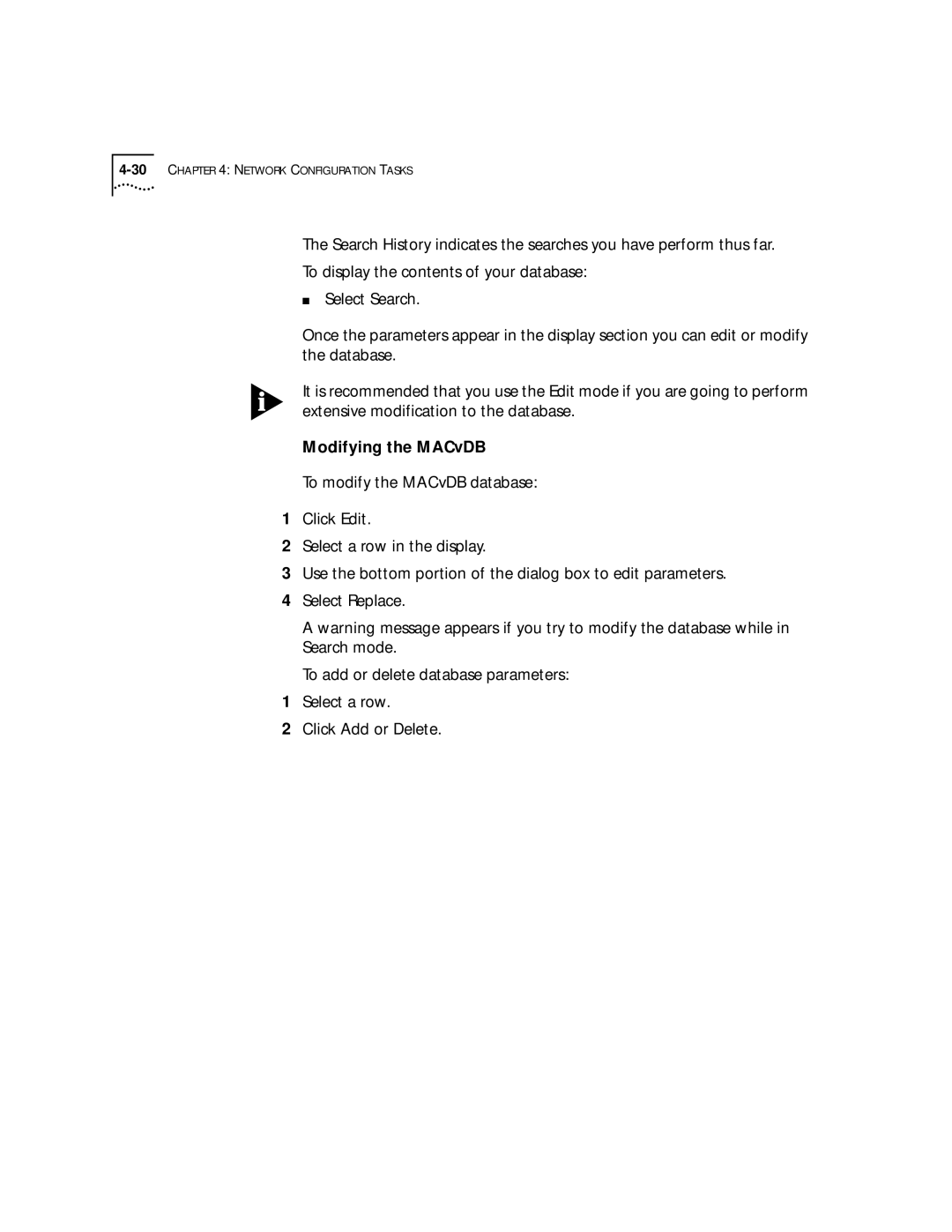 3Com 4.2.2 manual Modifying the MACvDB 