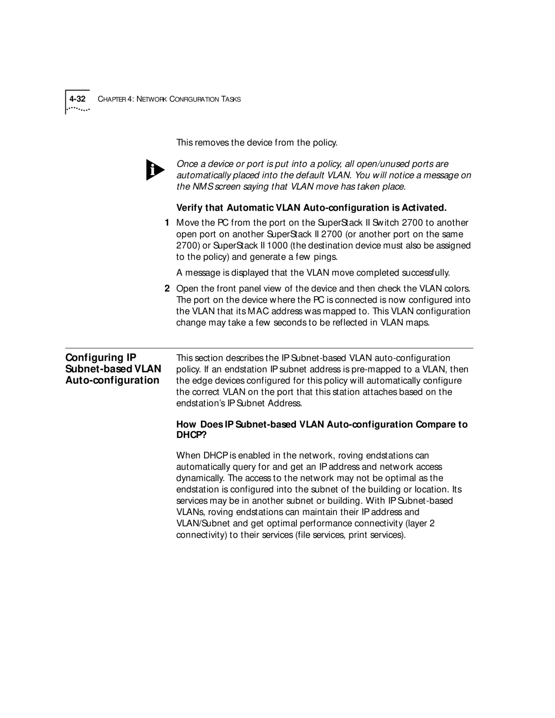 3Com 4.2.2 manual Configuring IP, Subnet-based Vlan, Verify that Automatic Vlan Auto-configuration is Activated 