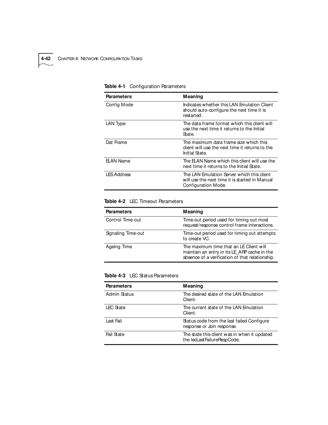 3Com 4.2.2 manual 1Configuration Parameters, Parameters Meaning 