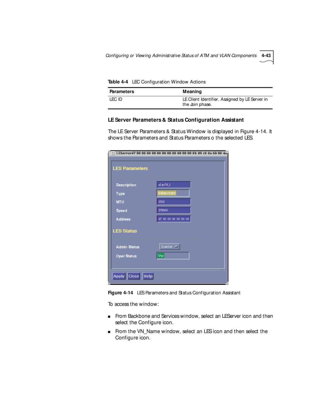 3Com 4.2.2 manual LE Server Parameters & Status Configuration Assistant, 4LEC Configuration Window Actions 