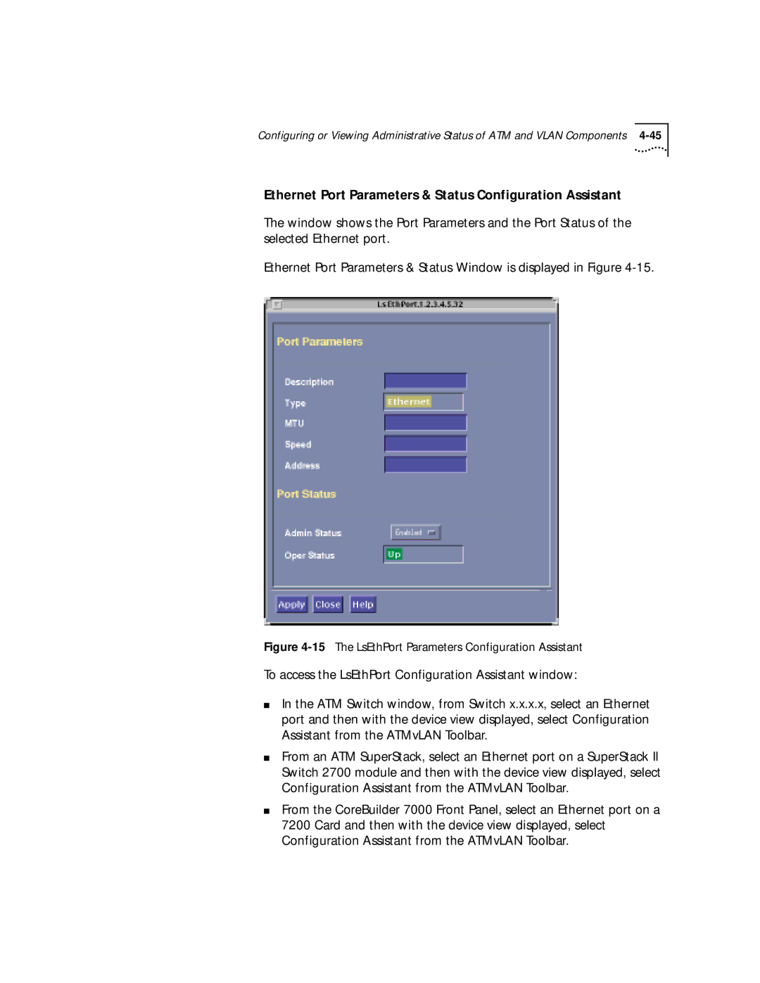 3Com 4.2.2 Ethernet Port Parameters & Status Configuration Assistant, 15The LsEthPort Parameters Configuration Assistant 