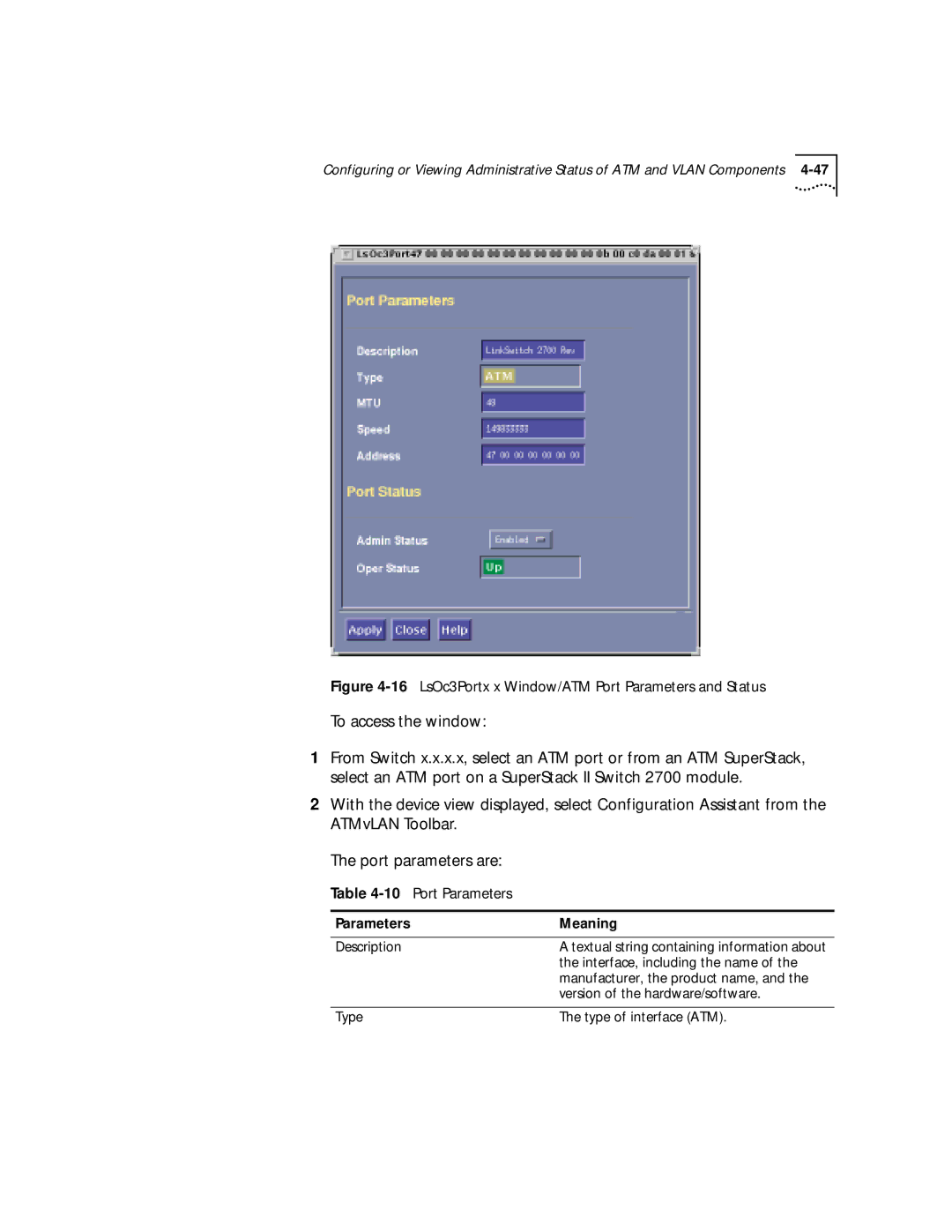 3Com 4.2.2 manual To access the window, 10Port Parameters 