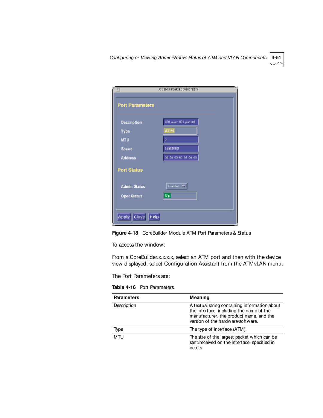 3Com 4.2.2 manual 18CoreBuilder Module ATM Port Parameters & Status, 16Port Parameters 