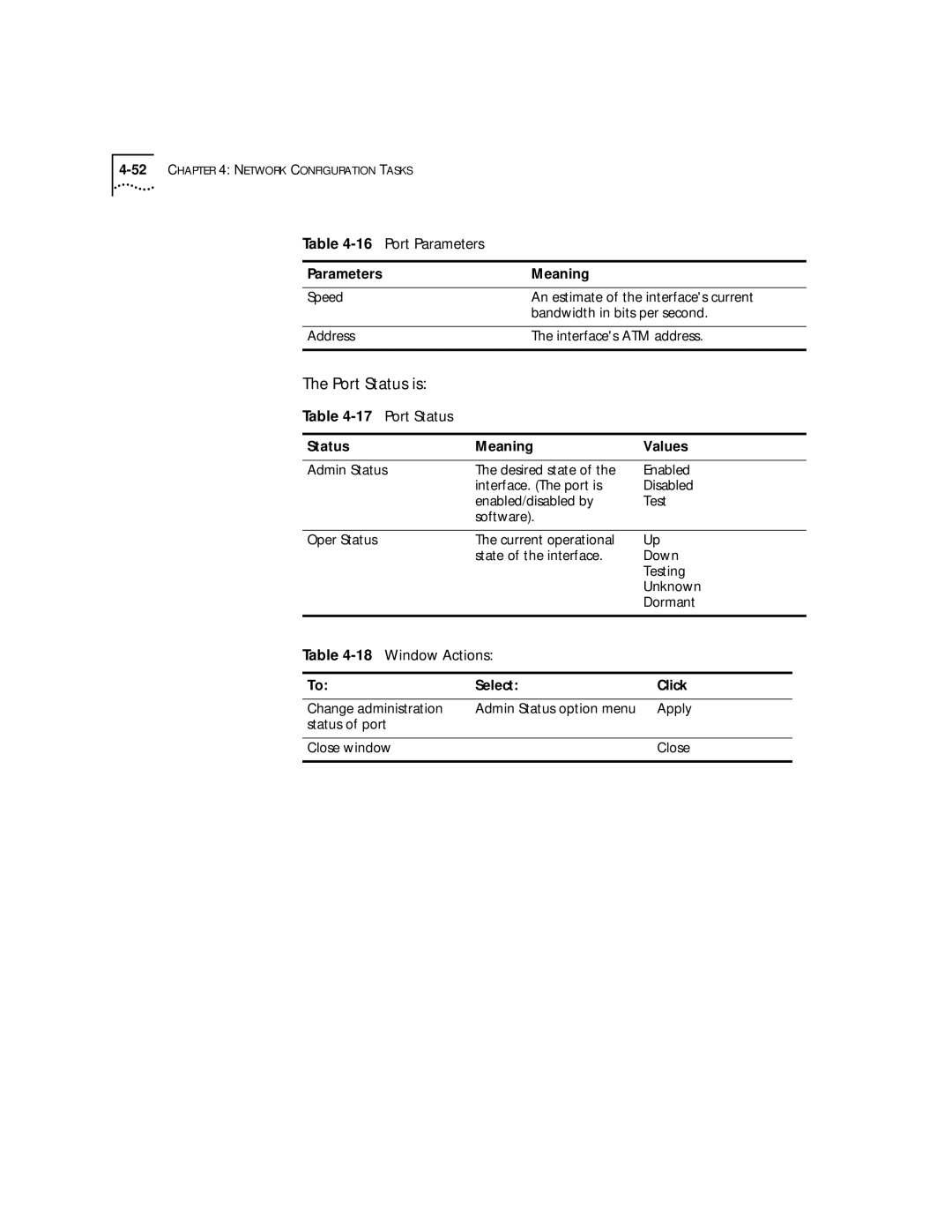 3Com 4.2.2 manual Port Status, 18Window Actions 