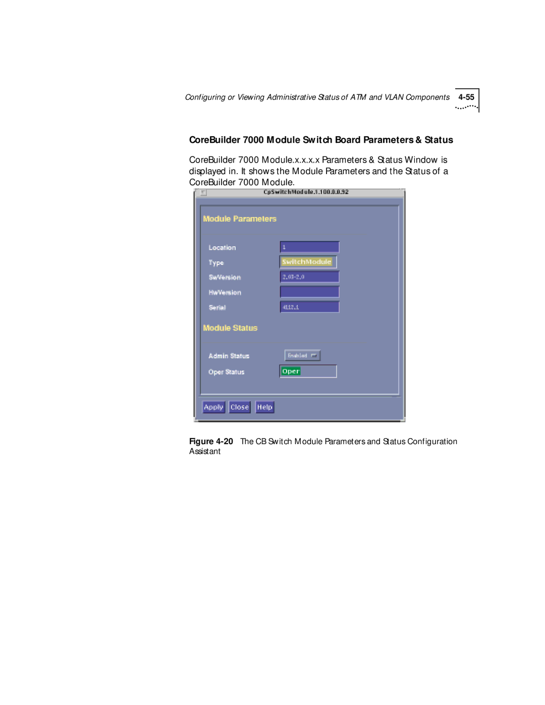 3Com 4.2.2 manual CoreBuilder 7000 Module Switch Board Parameters & Status 