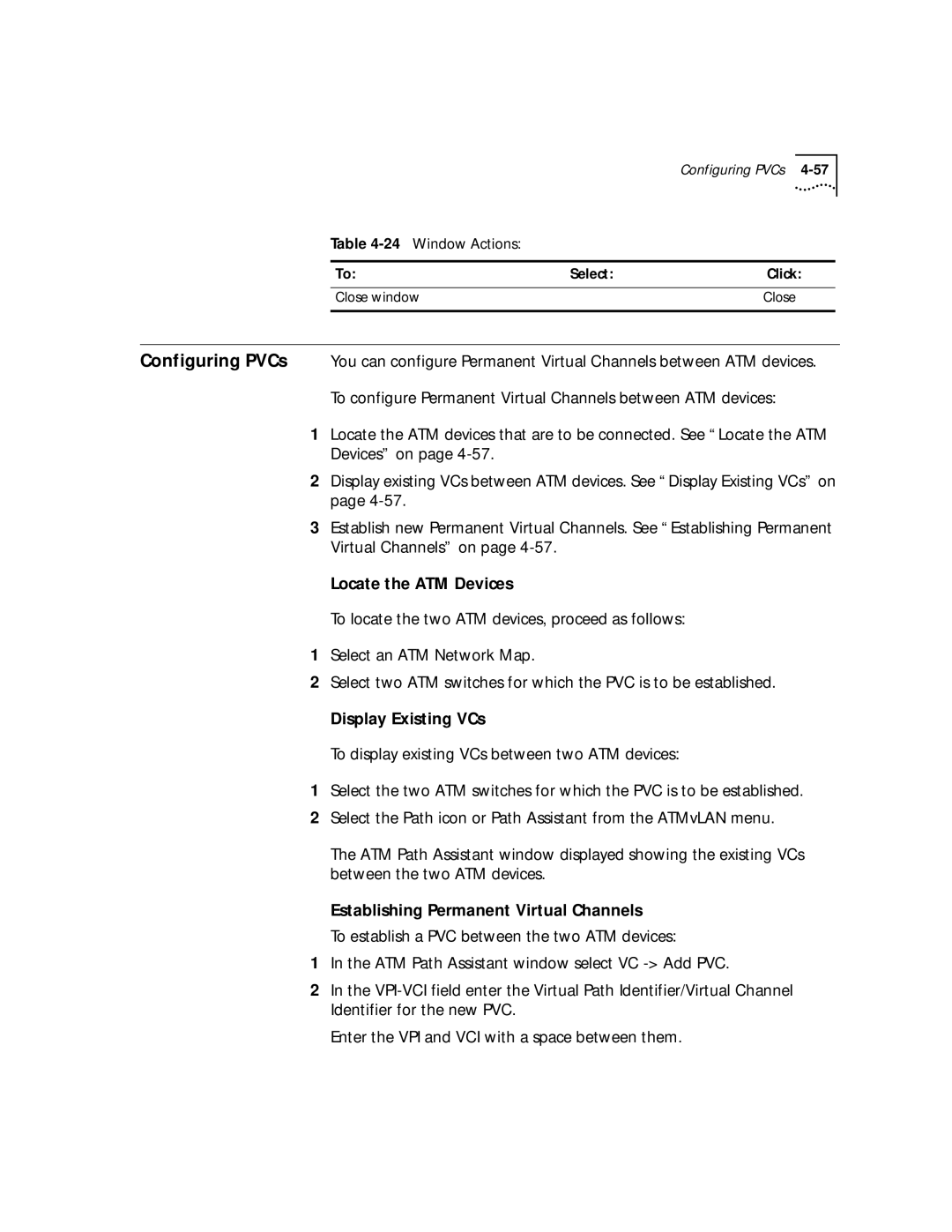 3Com 4.2.2 manual Locate the ATM Devices, Display Existing VCs, Establishing Permanent Virtual Channels 