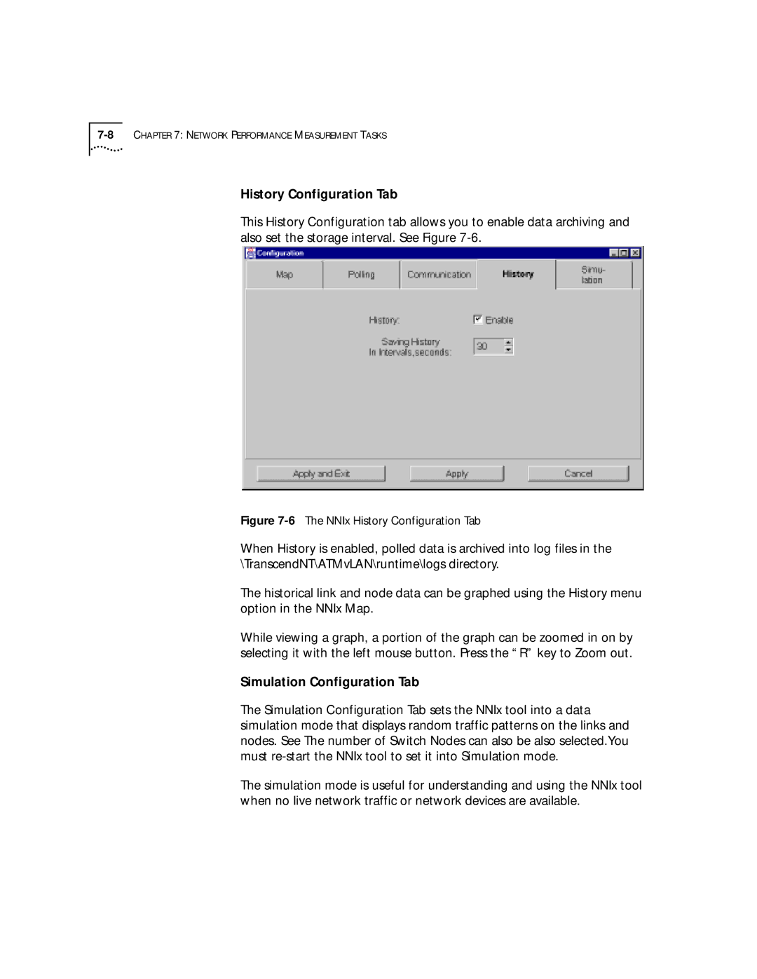 3Com 4.2.2 manual History Configuration Tab, Simulation Configuration Tab 