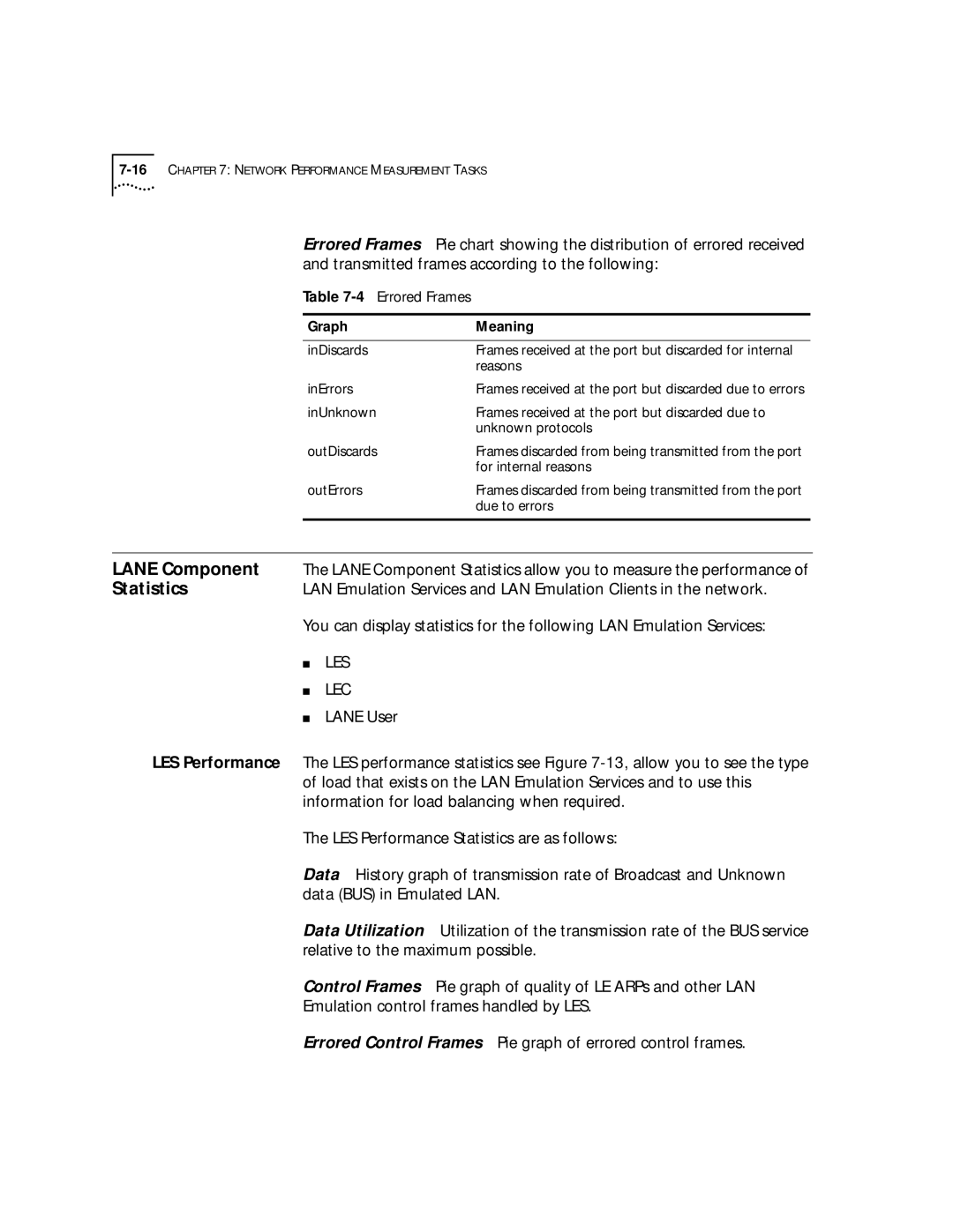 3Com 4.2.2 manual Lane Component, Statistics, Lane User, LES Performance, Information for load balancing when required 