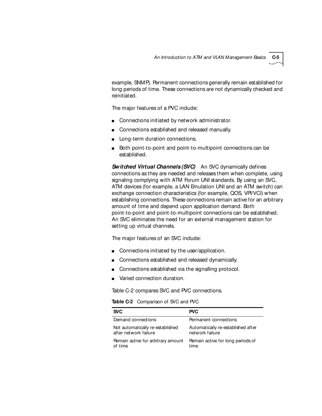 3Com 4.2.2 manual Table C-2Comparison of SVC and PVC, Svc Pvc 