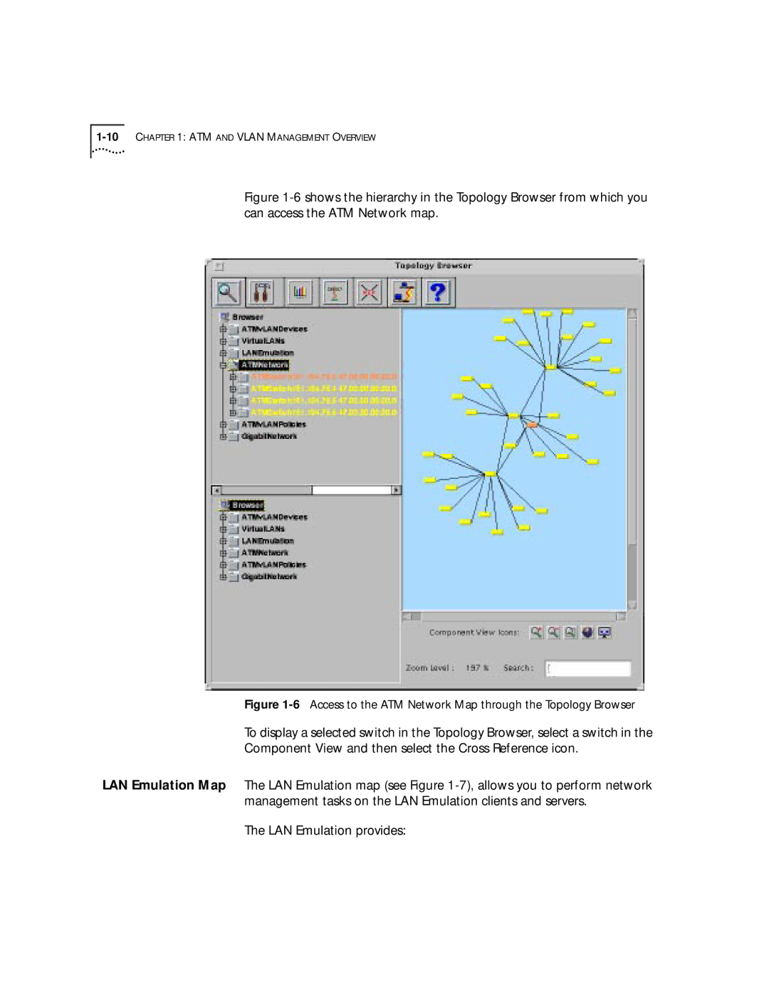 3Com 4.2.2 manual LAN Emulation provides, 6Access to the ATM Network Map through the Topology Browser 