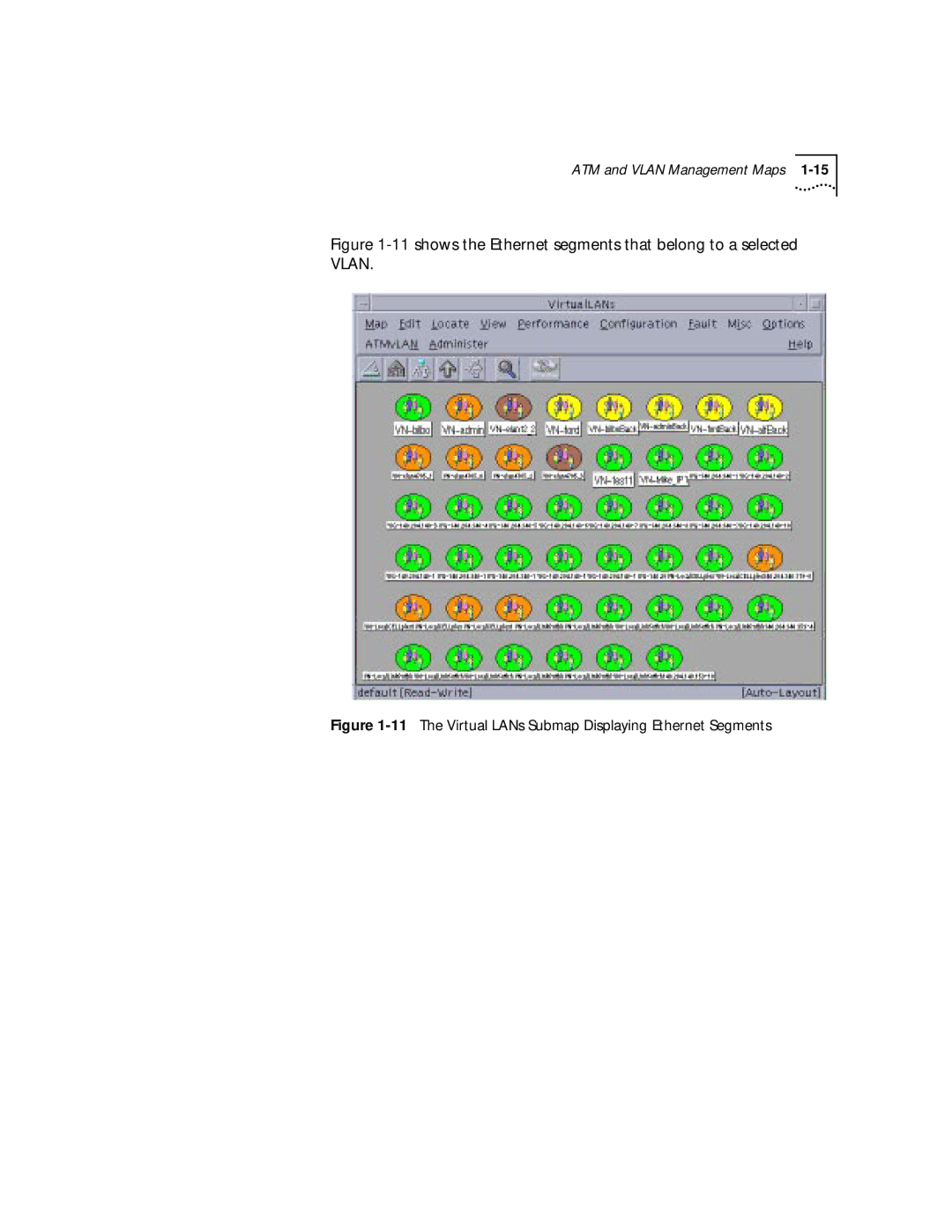 3Com 4.2.2 manual 11The Virtual LANs Submap Displaying Ethernet Segments 