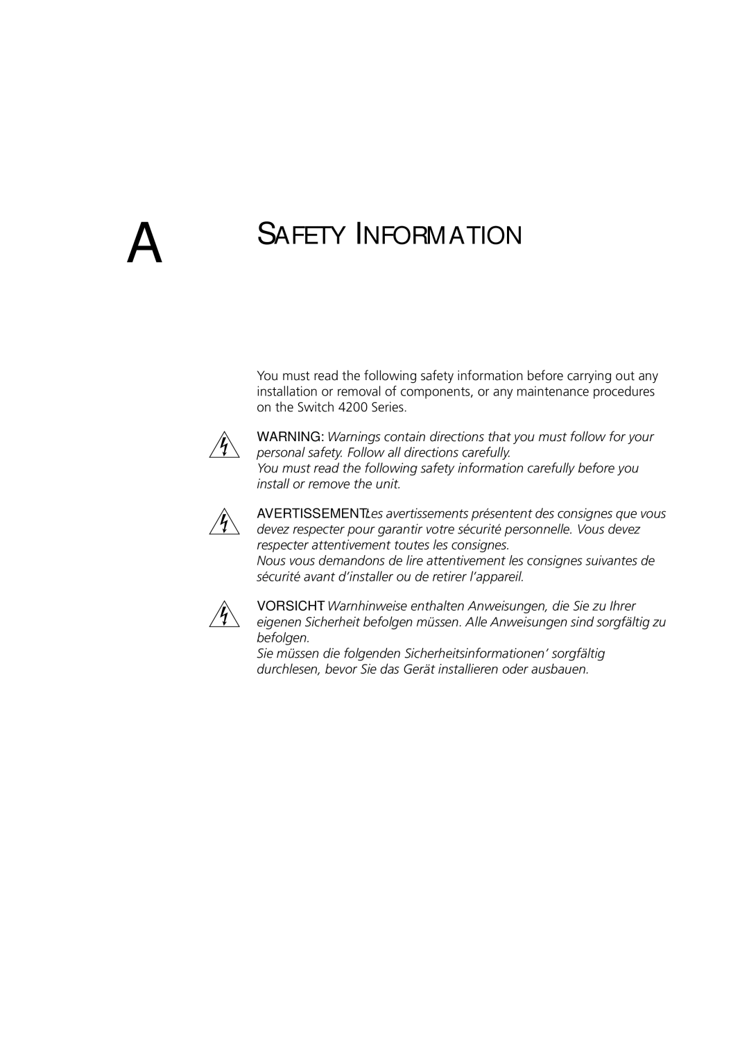 3Com 4226T, 4228G, 4250T manual Safety Information 