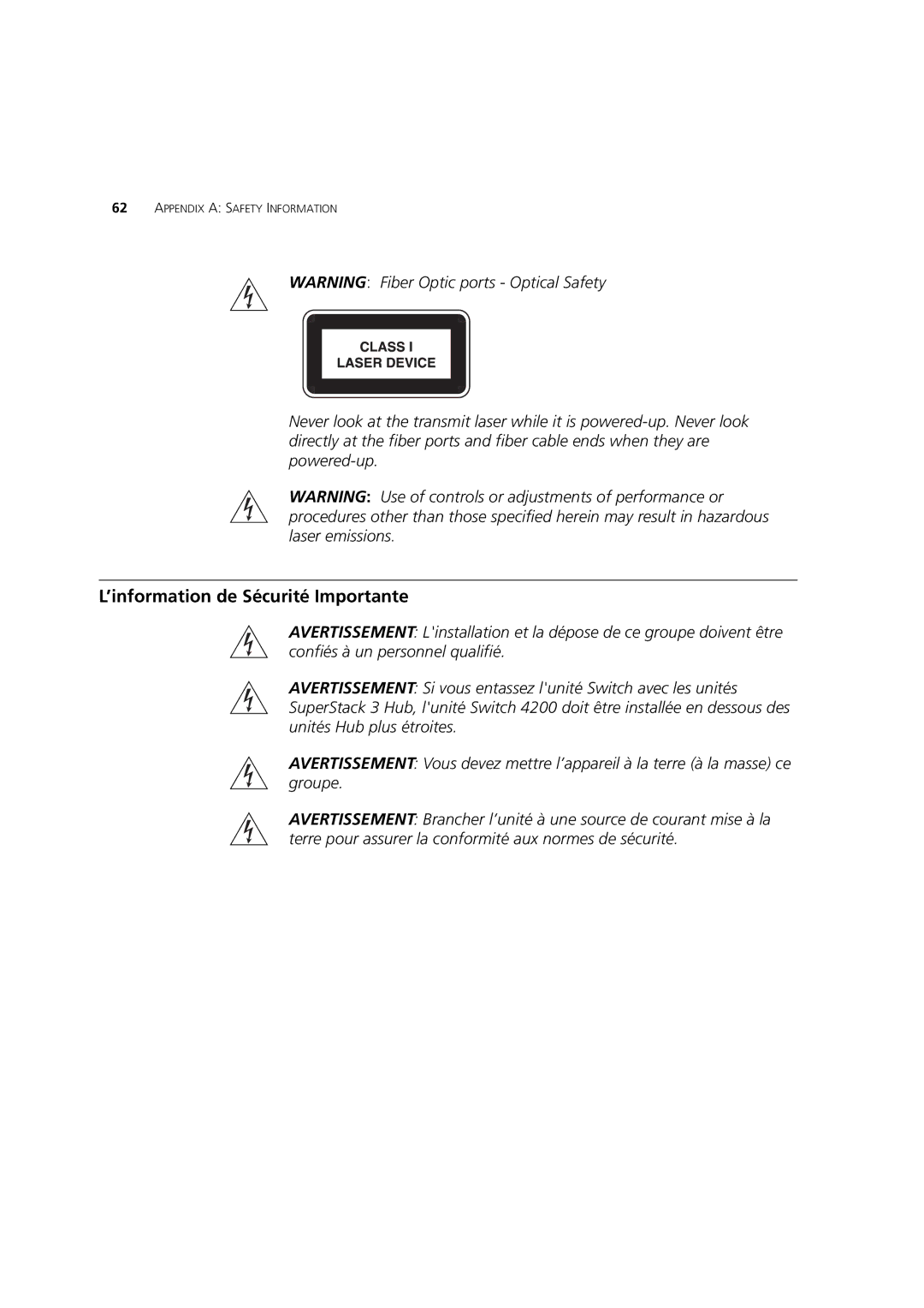 3Com 4226T, 4228G, 4250T manual ’information de Sécurité Importante 