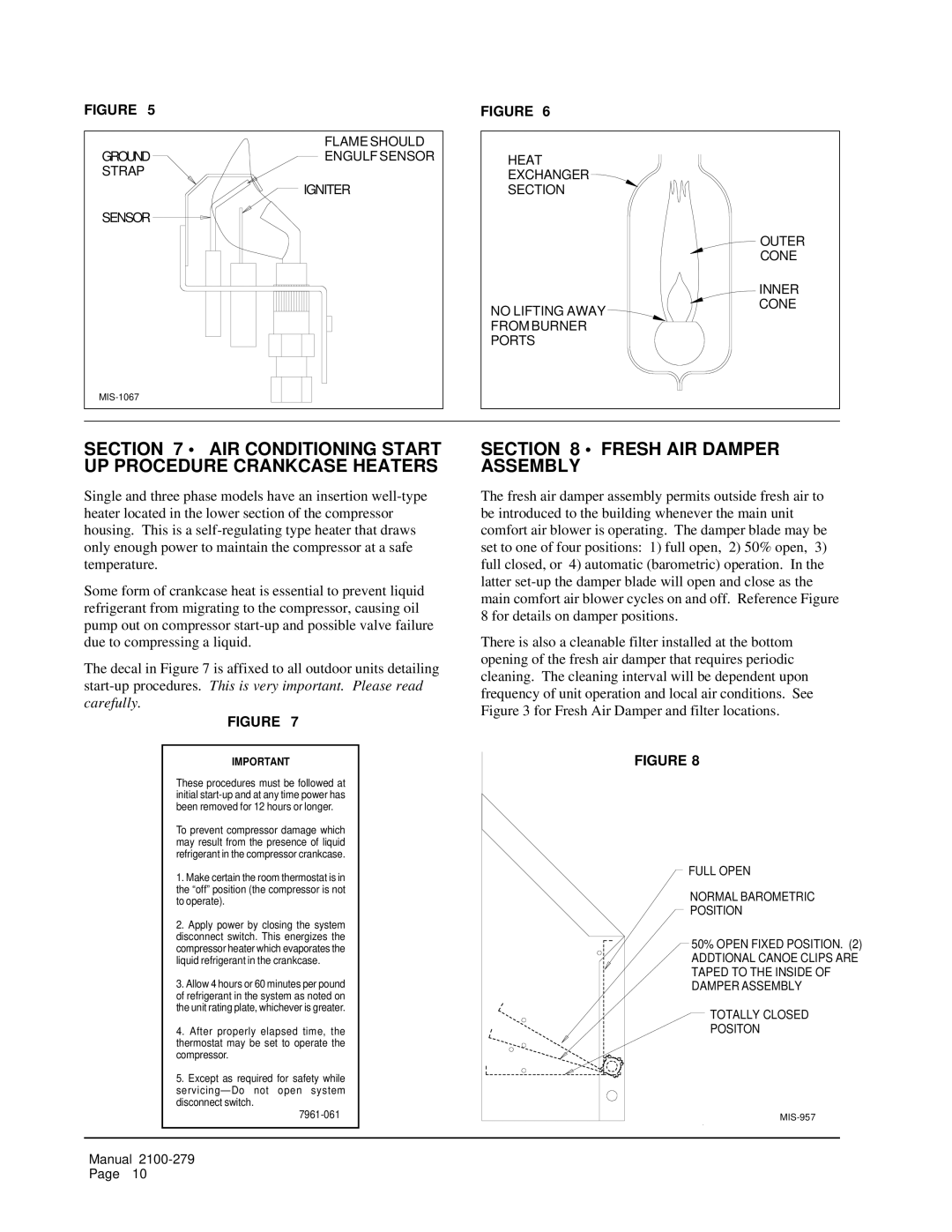 3Com 43506 operating instructions AIR Conditioning Start UP Procedure Crankcase Heaters, Fresh AIR Damper Assembly 