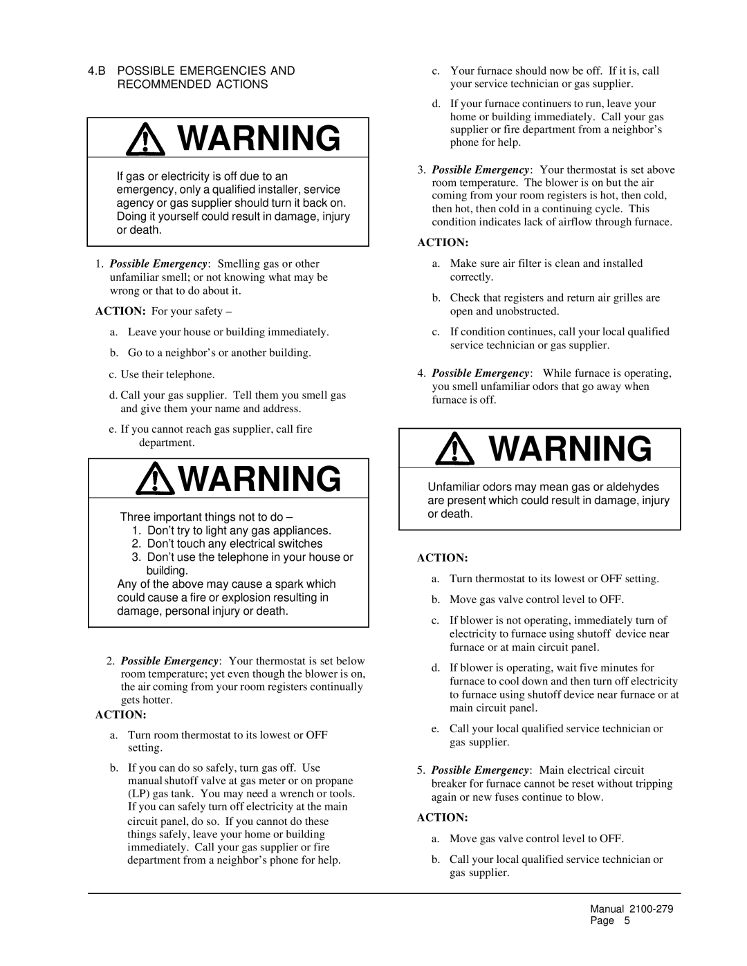 3Com 43506 operating instructions Possible Emergencies Recommended Actions 