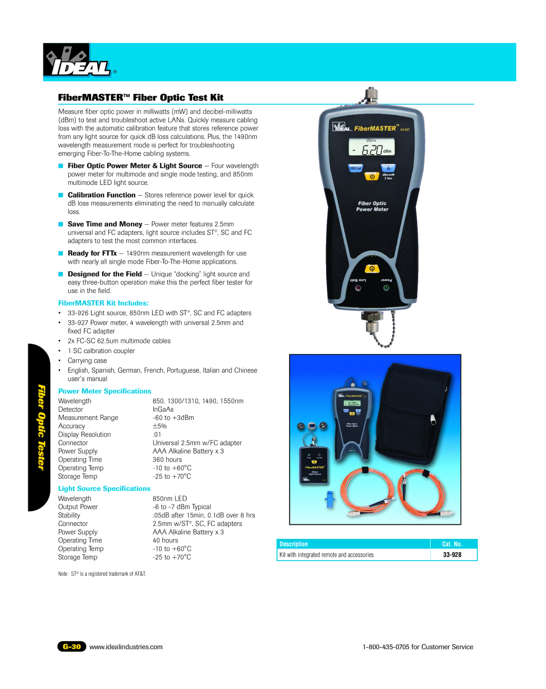 3Com 45-337, 45-338, 45-339 Fiber Optic Tester, FiberMASTER Fiber Optic Test Kit, User’s manual, Operating Temp 10 to +60C 