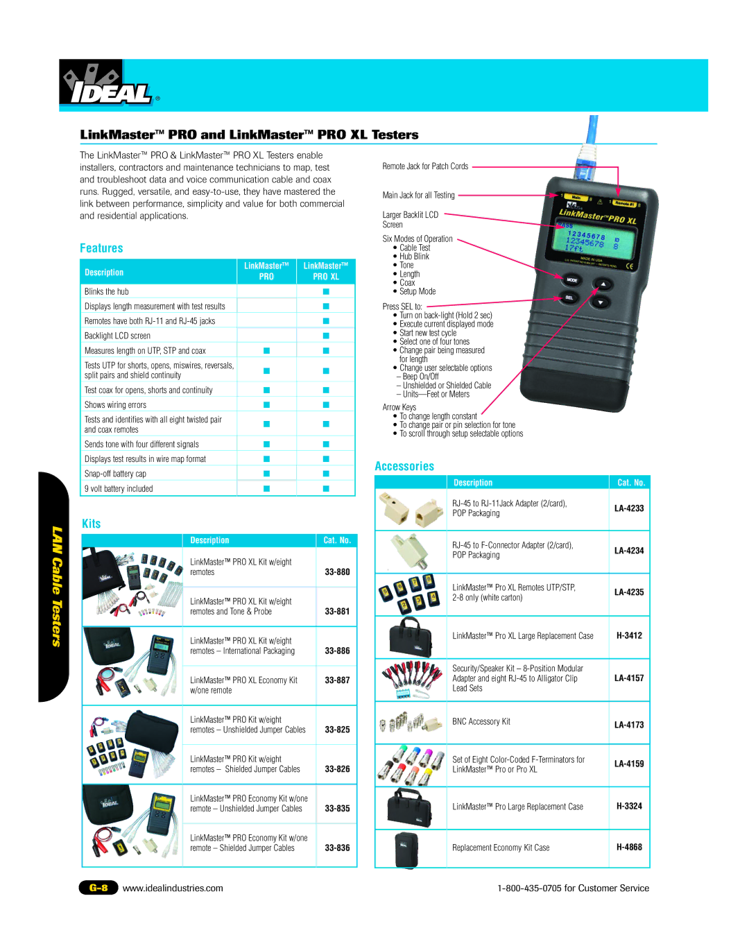 3Com 45-339, 45-337, 45-338 LinkMaster PRO and LinkMaster PRO XL Testers, LAN Cable Testers, Remotes and Tone & Probe 