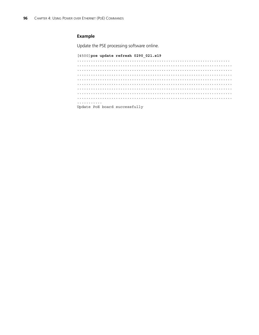 3Com 4500 50-PORT, 4500 PWR 50-PORT manual Update the PSE processing software online, 4500poe update refresh 0290021.s19 