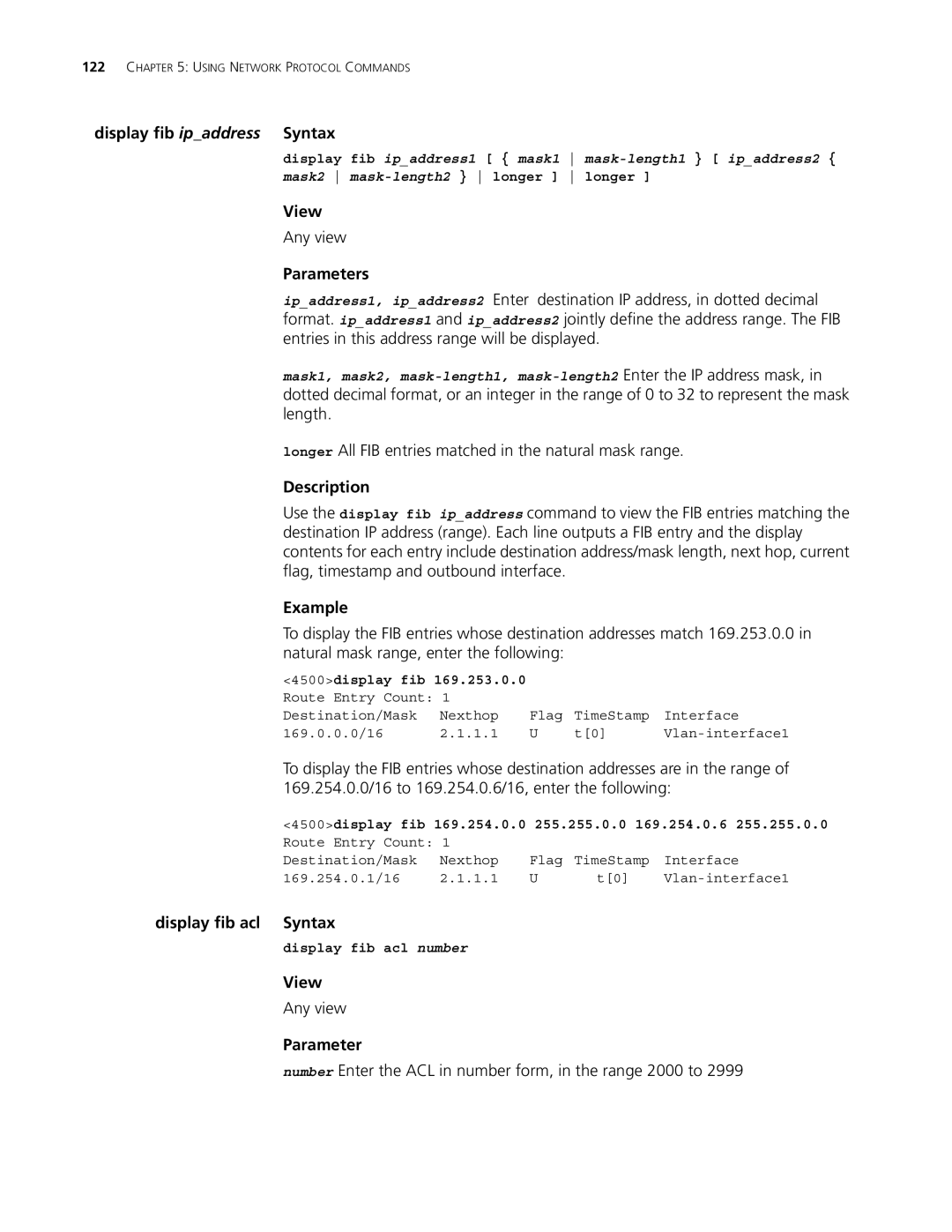 3Com 4500 PWR 50-PORT, 4500 50-PORT Display fib ipaddress Syntax, Longer All FIB entries matched in the natural mask range 