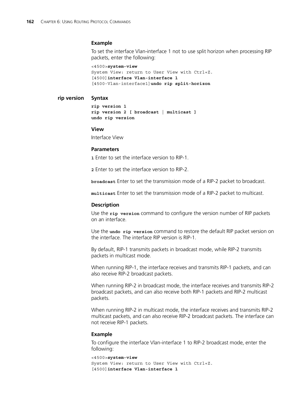 3Com 4500 PWR 50-PORT, 4500 PWR 26-PORT, 4500 50-PORT, 4500 26-PORT manual Rip version Syntax, Parameters 