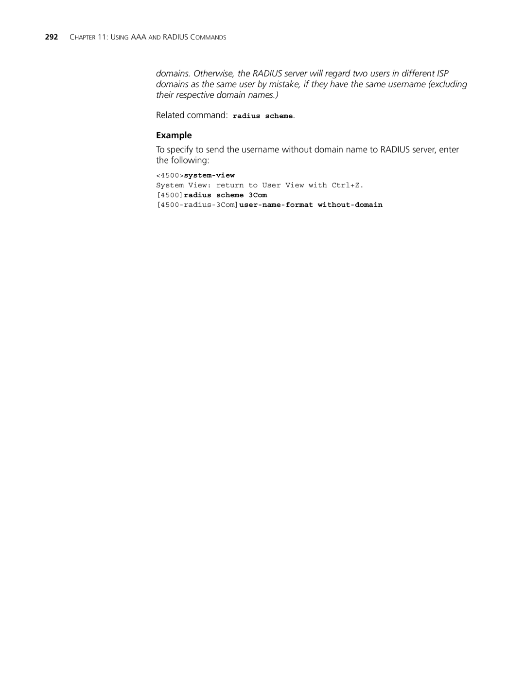 3Com 4500 50-PORT, 4500 PWR 50-PORT, 4500 PWR 26-PORT, 4500 26-PORT manual Related command radius scheme 