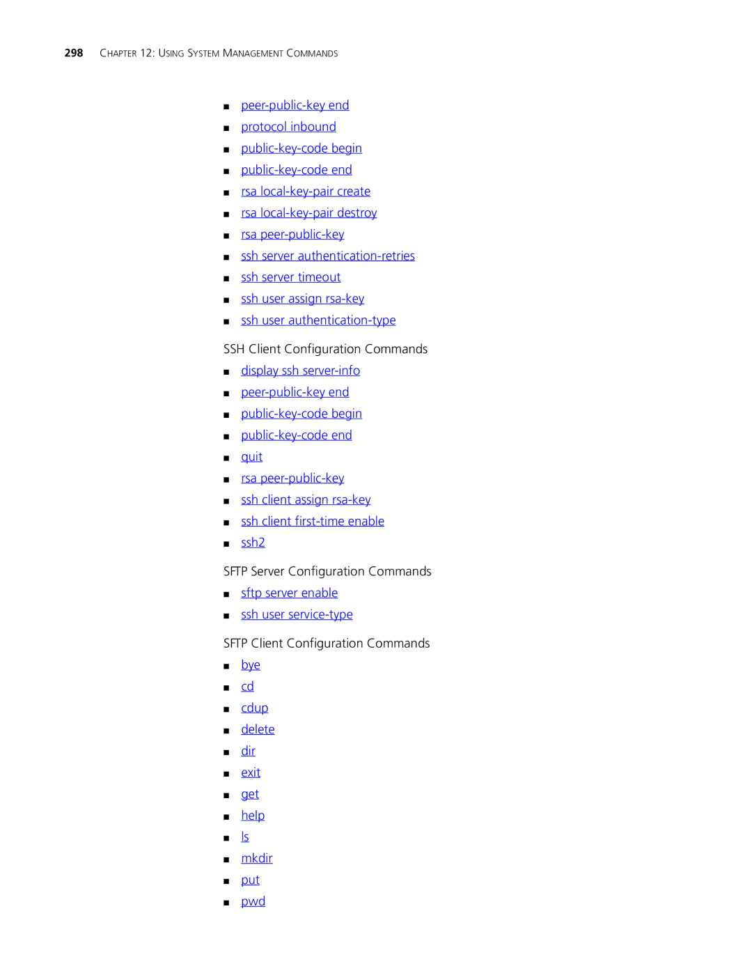 3Com 4500 PWR 50-PORT, 4500 PWR 26-PORT, 4500 50-PORT SSH Client Configuration Commands, Sftp Server Configuration Commands 