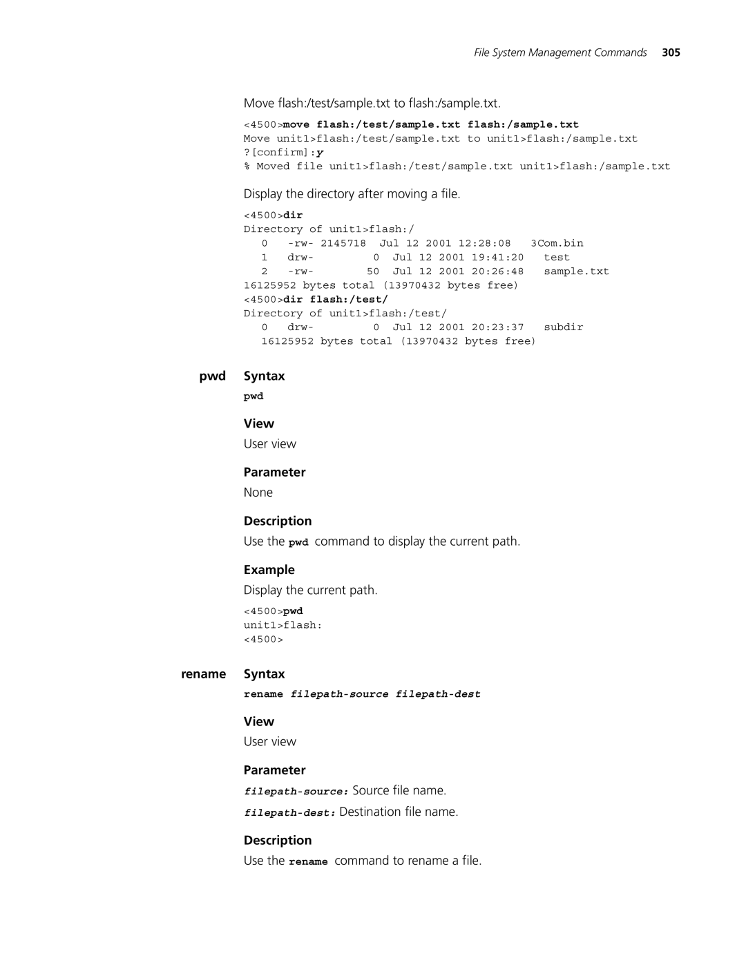 3Com 4500 26-PORT, 4500 PWR 50-PORT, 4500 PWR 26-PORT, 4500 50-PORT manual Pwd Syntax, Rename Syntax 