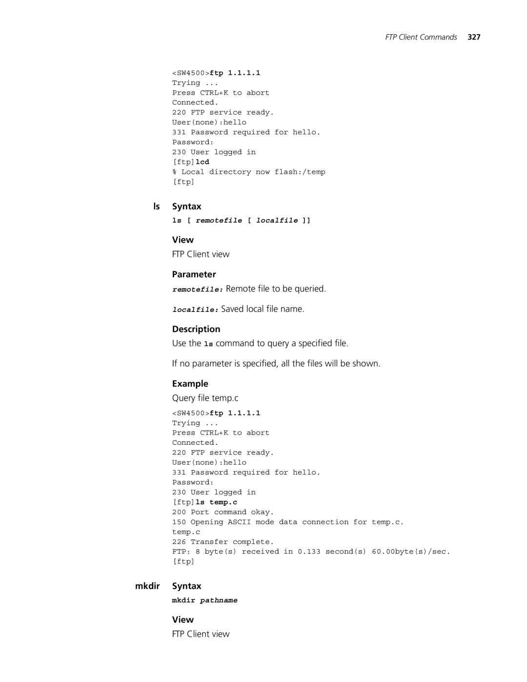 3Com 4500 PWR 26-PORT, 4500 PWR 50-PORT, 4500 50-PORT, 4500 26-PORT manual Ls Syntax, Query file temp.c 