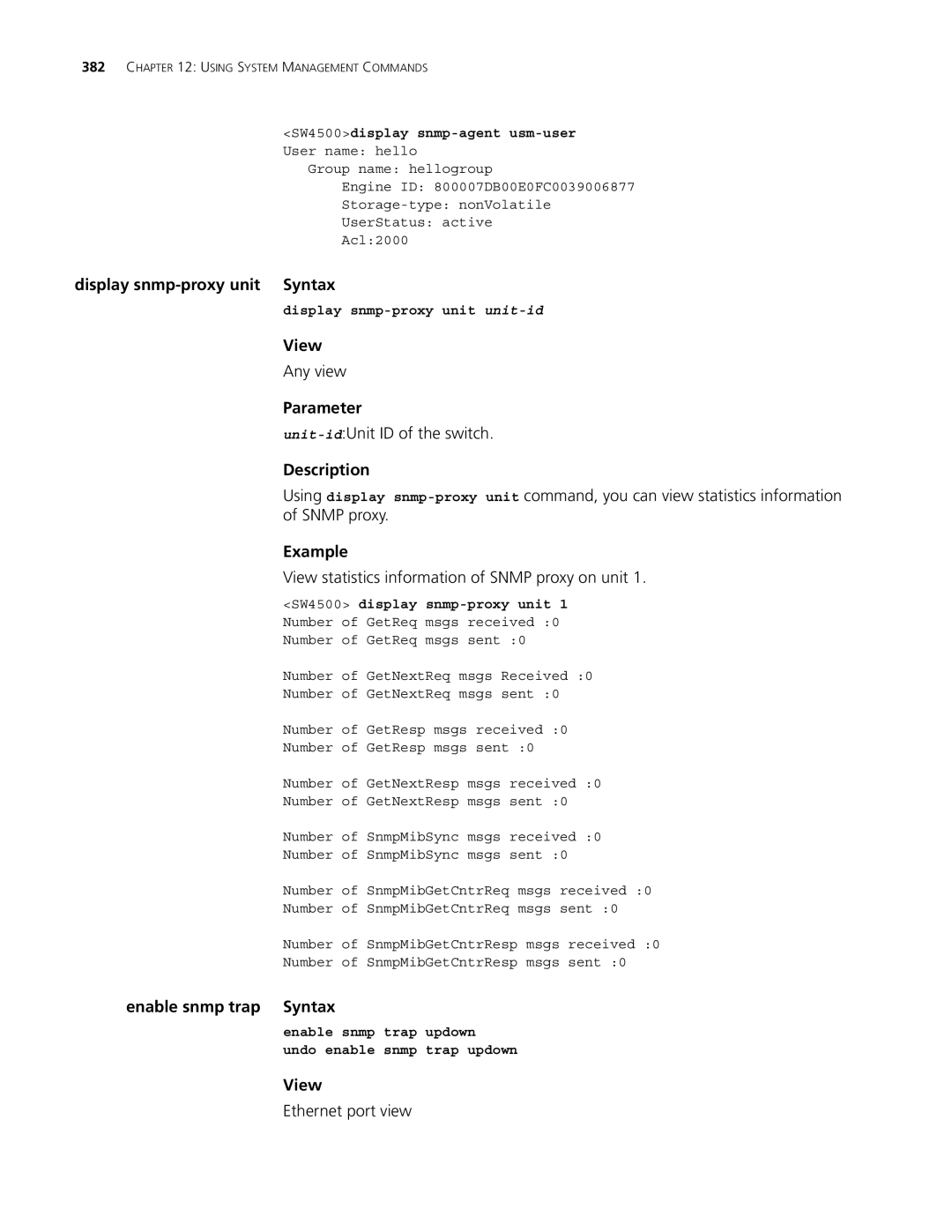 3Com 4500 PWR 50-PORT, 4500 PWR 26-PORT Display snmp-proxy unit Syntax, View statistics information of Snmp proxy on unit 