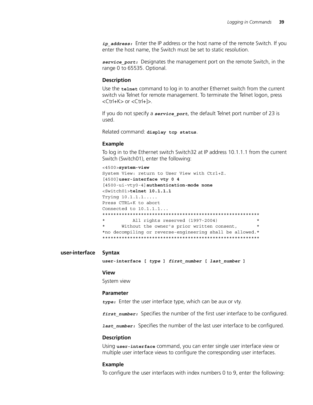 3Com 4500 PWR 26-PORT, 4500 PWR 50-PORT, 4500 50-PORT, 4500 26-PORT manual User-interface Syntax 