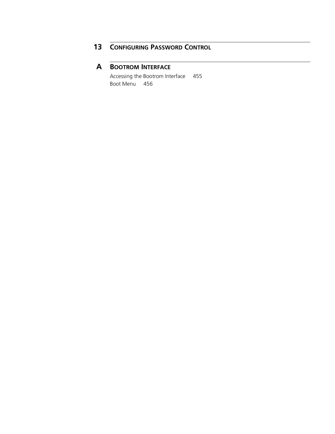 3Com 4500 PWR 26-PORT, 4500 PWR 50-PORT, 4500 50-PORT, 4500 26-PORT manual Accessing the Bootrom Interface 455 Boot Menu 