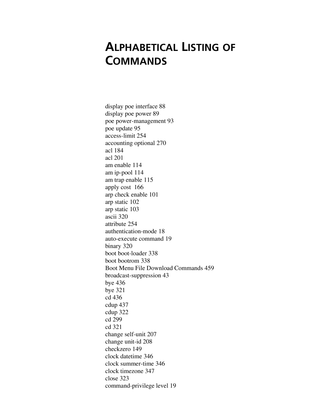 3Com 4500 26-PORT, 4500 PWR 50-PORT, 4500 PWR 26-PORT, 4500 50-PORT manual Alphabetical Listing of Commands 