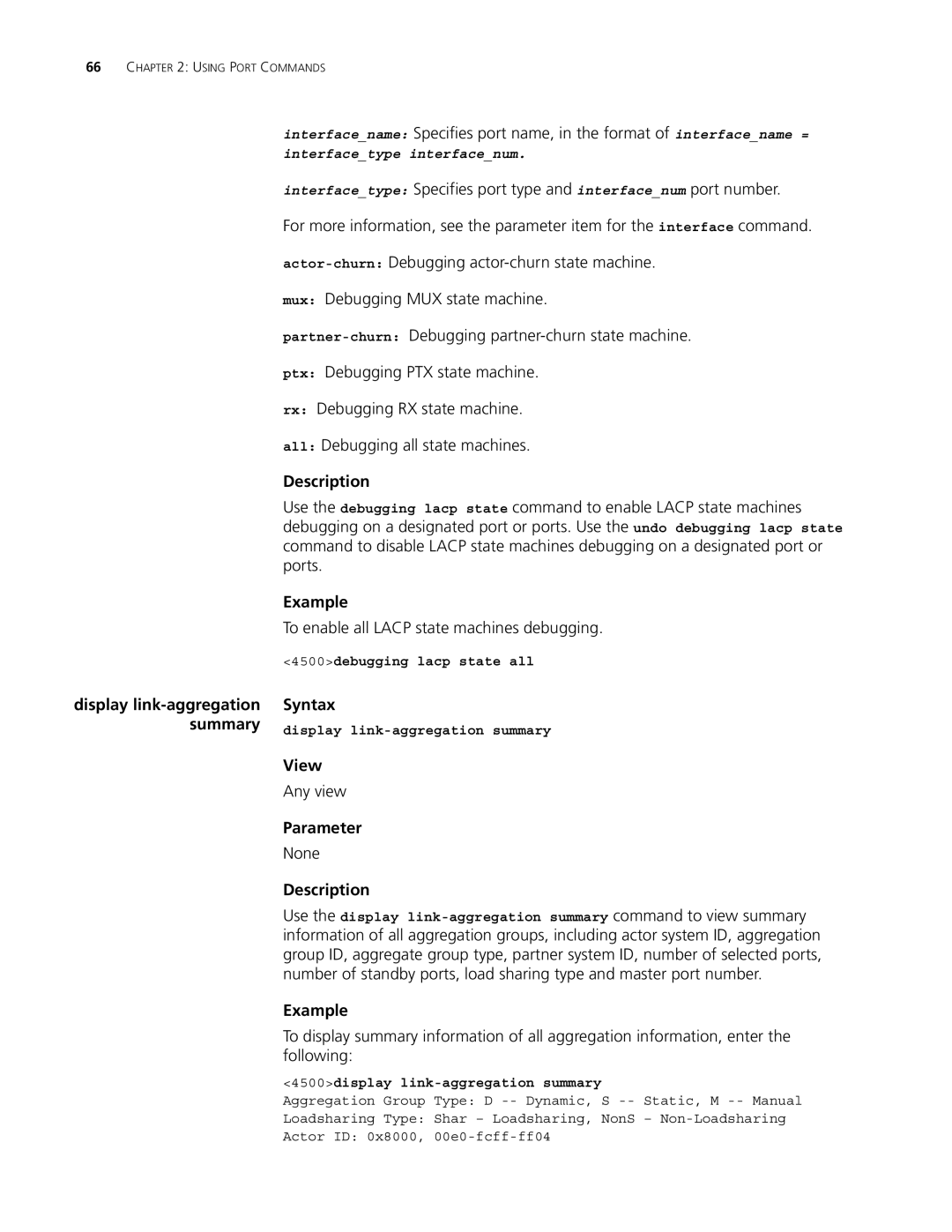 3Com 4500 PWR 50-PORT, 4500 PWR 26-PORT manual To enable all Lacp state machines debugging, 4500debugging lacp state all 