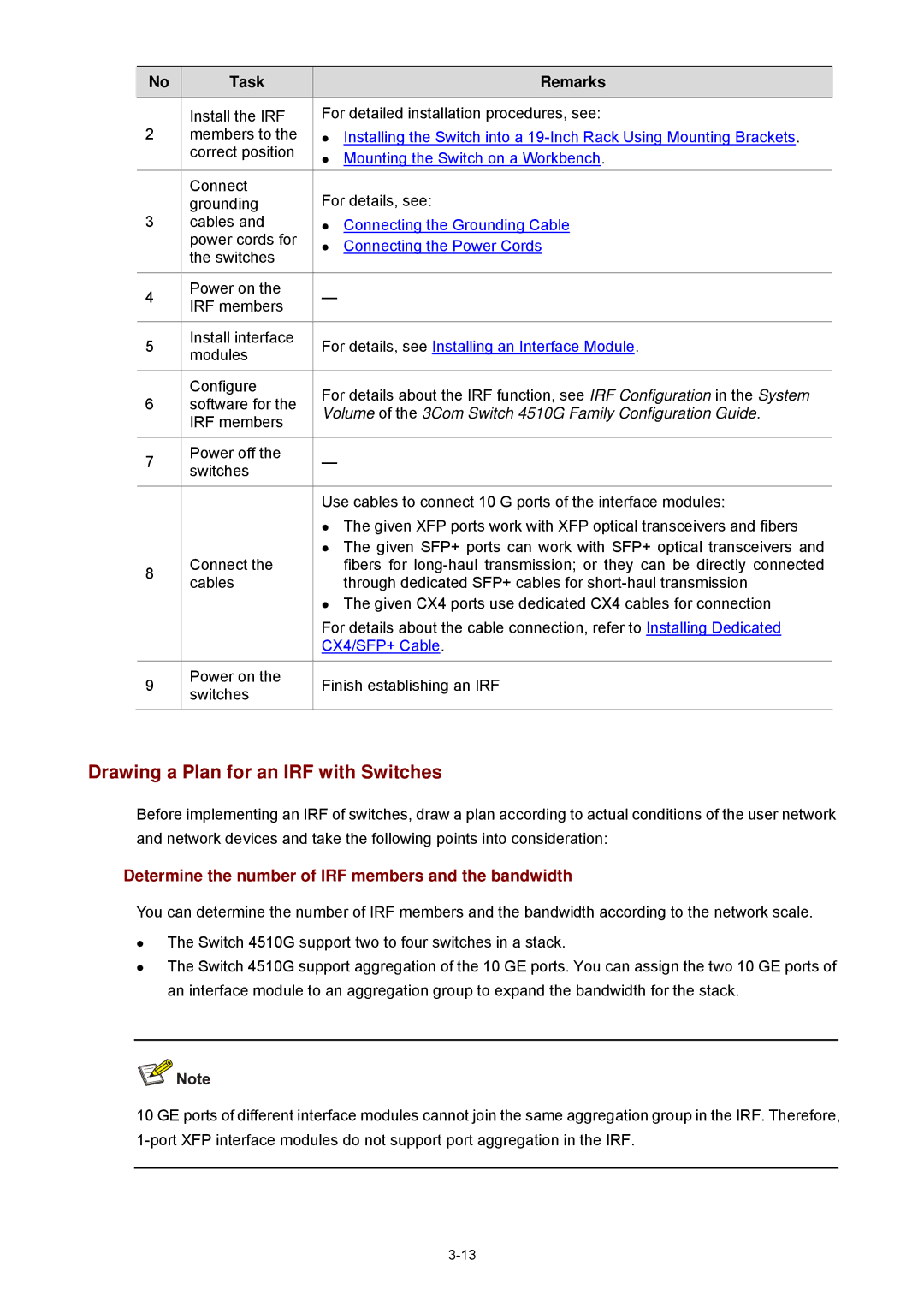 3Com 4510G manual Drawing a Plan for an IRF with Switches, For details, see Installing an Interface Module 