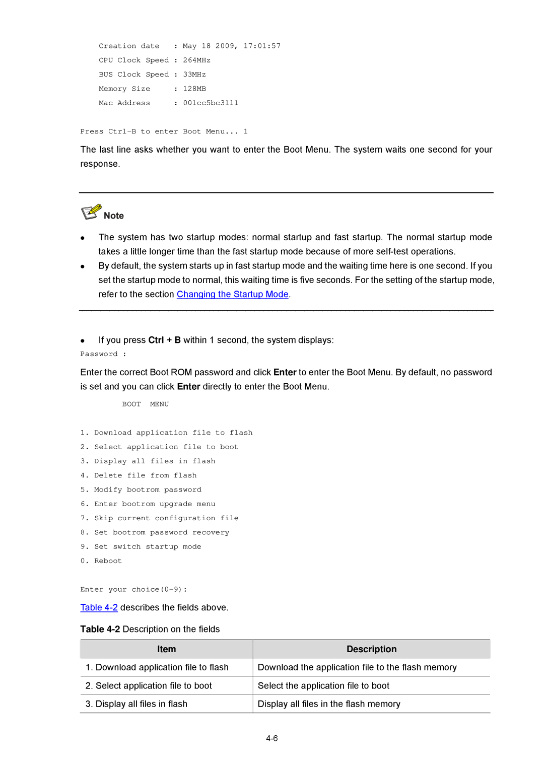 3Com 4510G manual Describes the fields above 2Description on the fields 