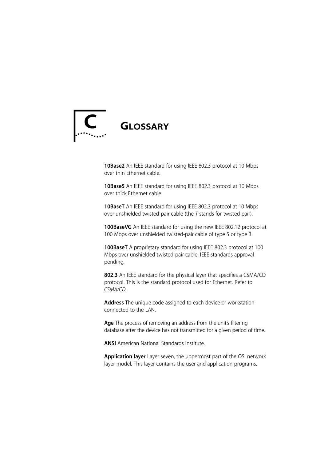 3Com 500 manual Glossary, Ansi American National Standards Institute 