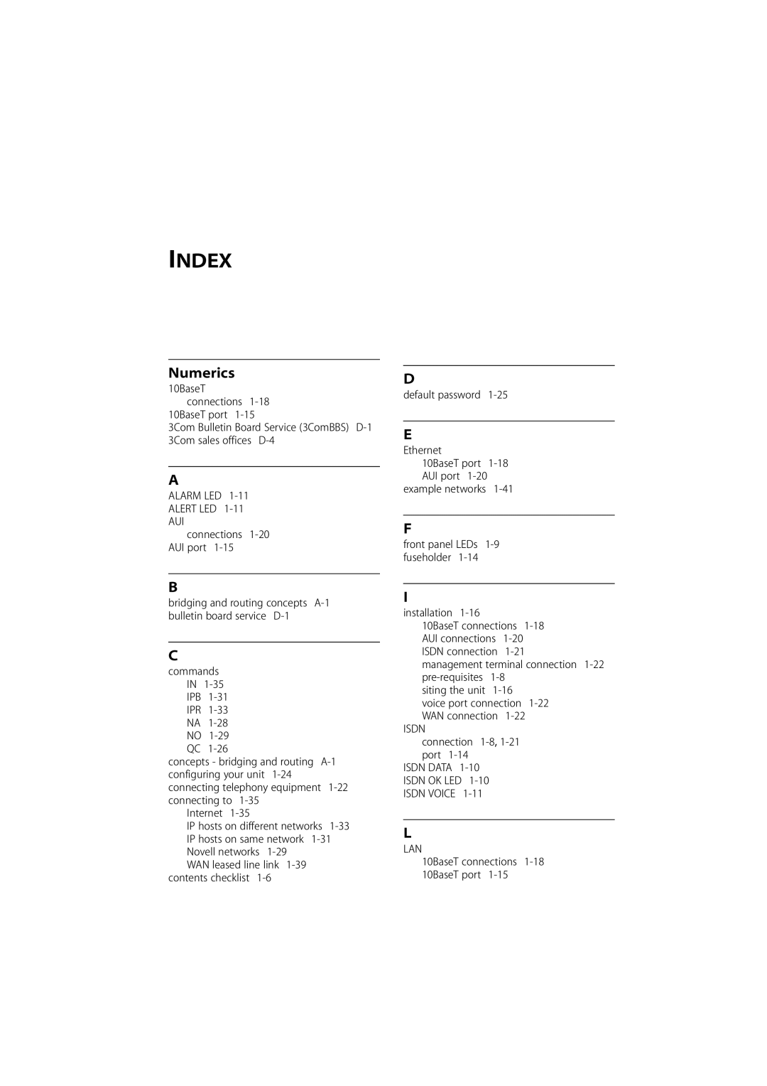 3Com 500 manual Index, Numerics 