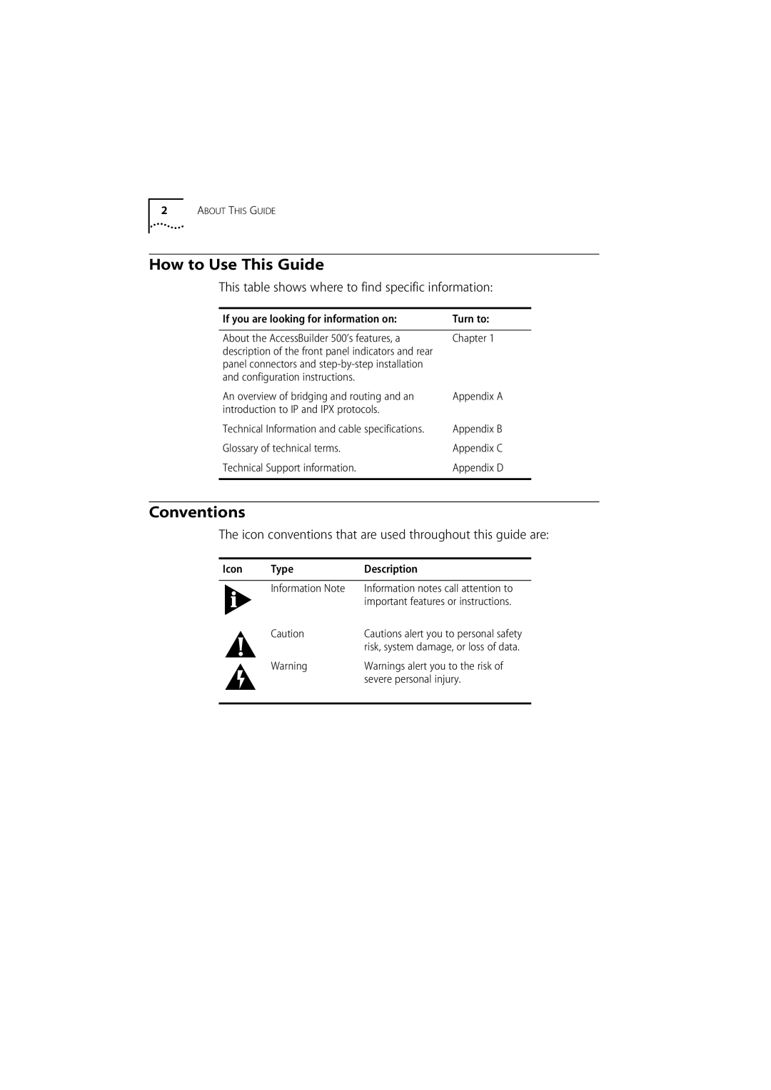 3Com 500 manual How to Use This Guide, Conventions, This table shows where to find specific information 